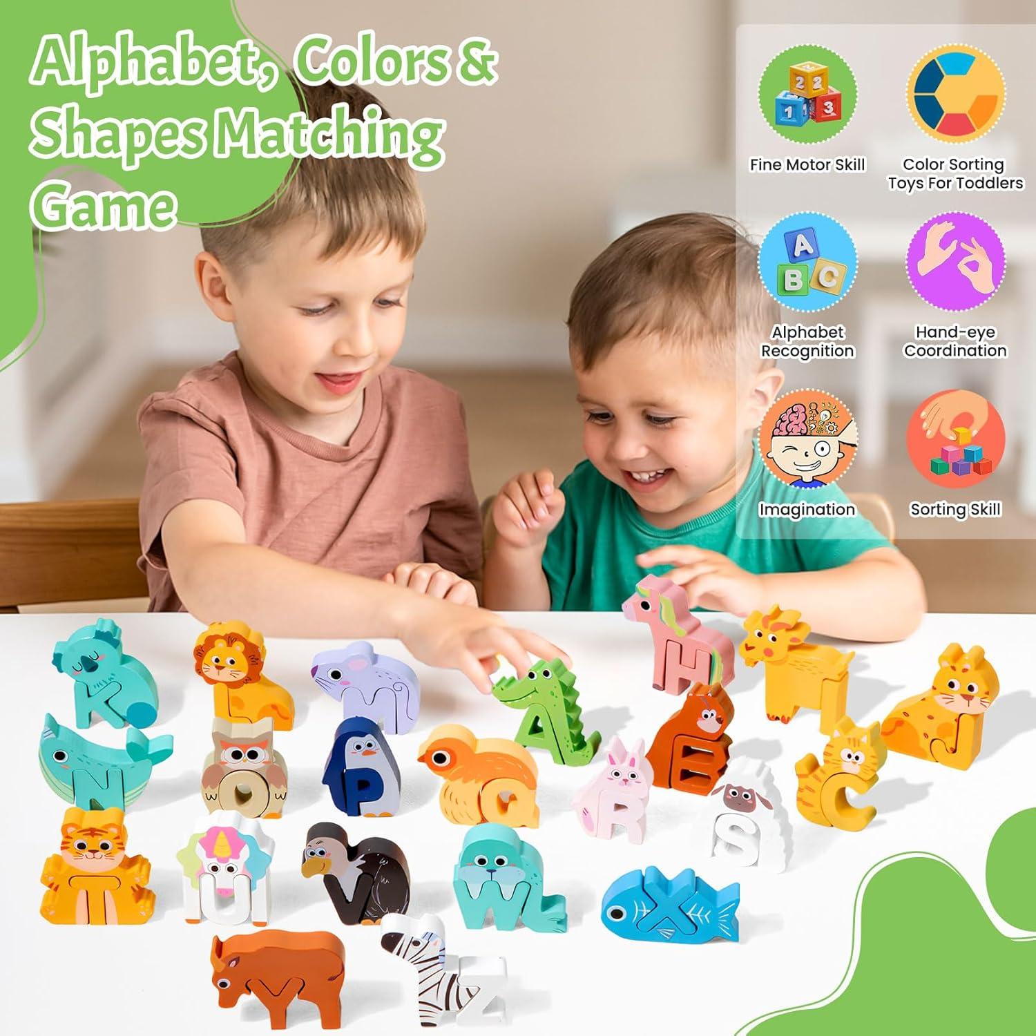 Rompecabezas de Alfabeto de Madera ElapseGlow 52 Piezas