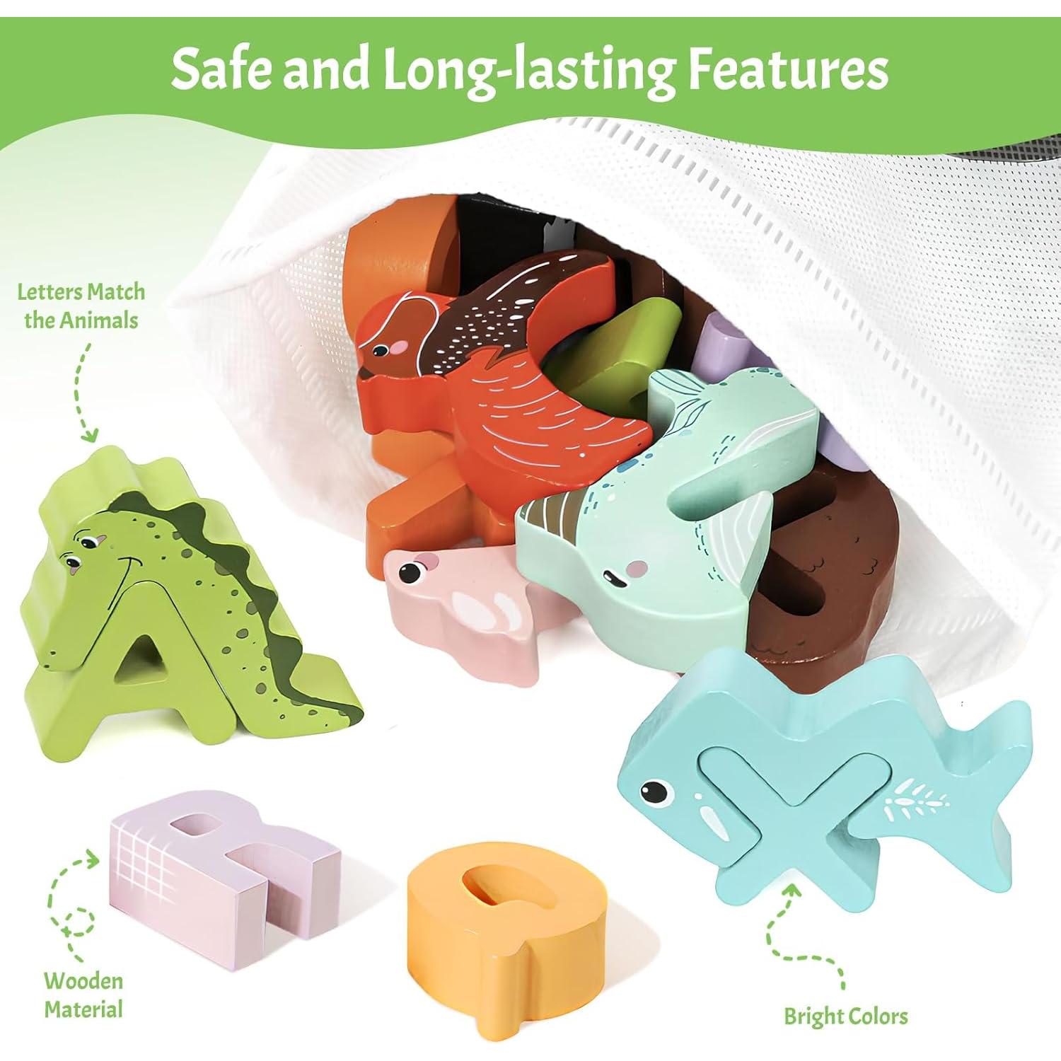 Rompecabezas de Alfabeto de Madera ElapseGlow 52 Piezas