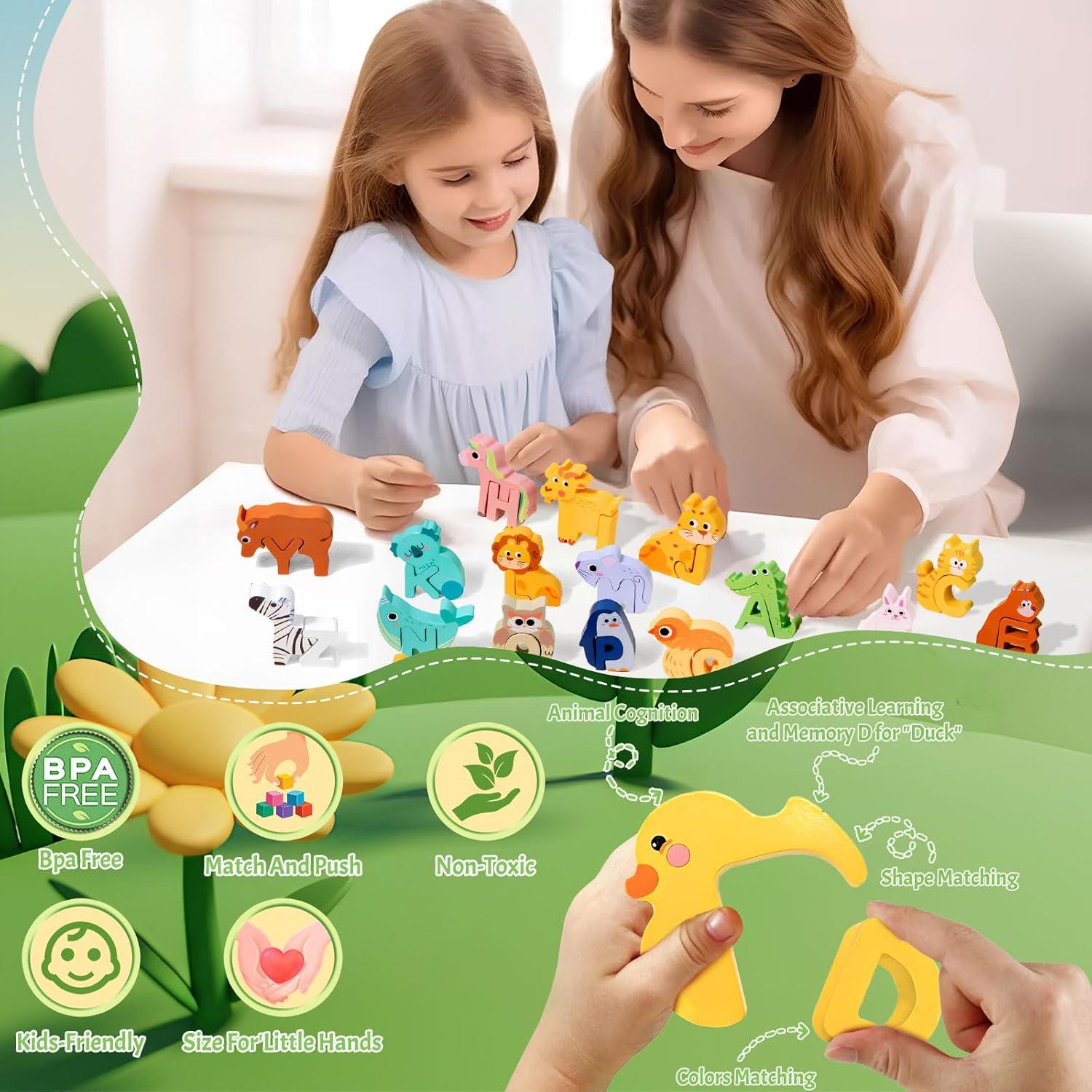 Rompecabezas de Alfabeto de Madera ElapseGlow 52 Piezas