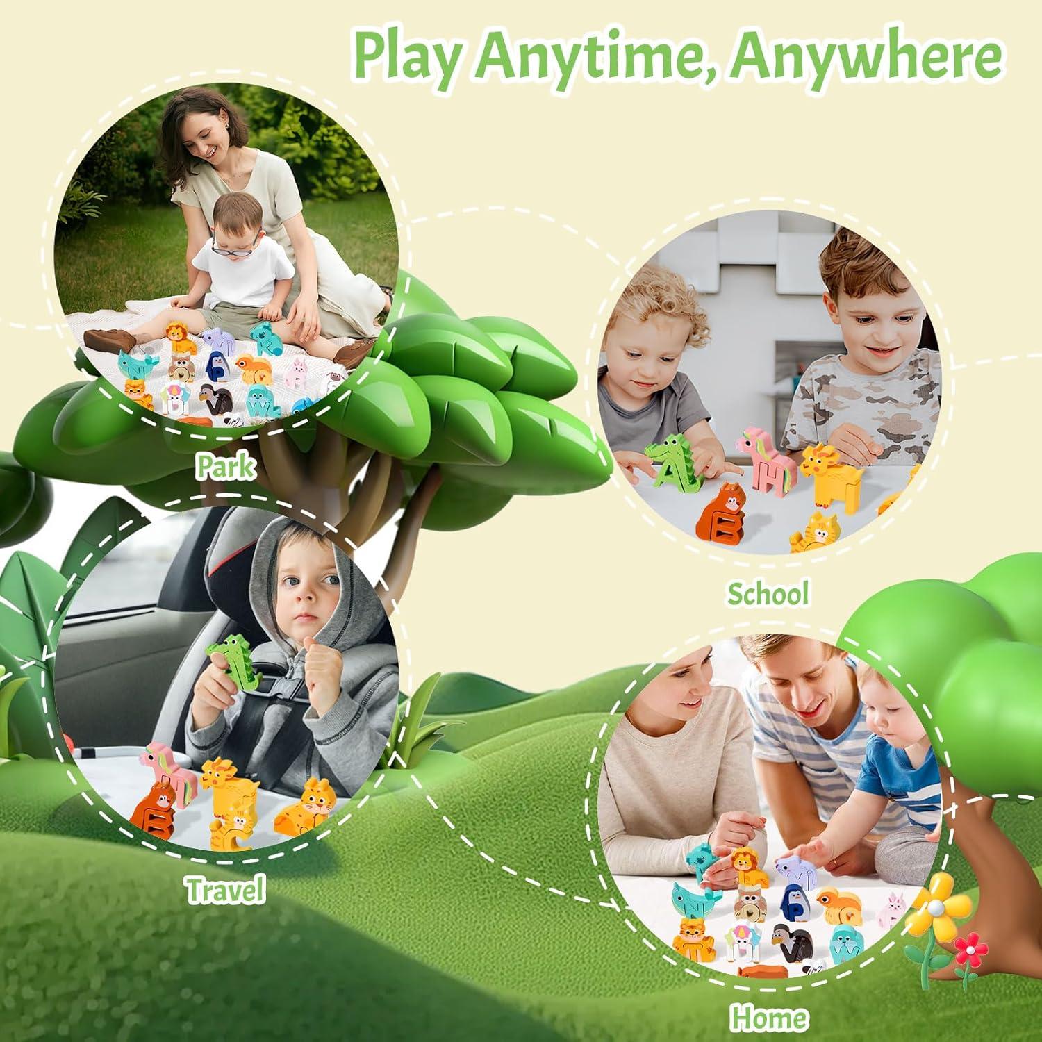 Rompecabezas de Alfabeto de Madera ElapseGlow 52 Piezas