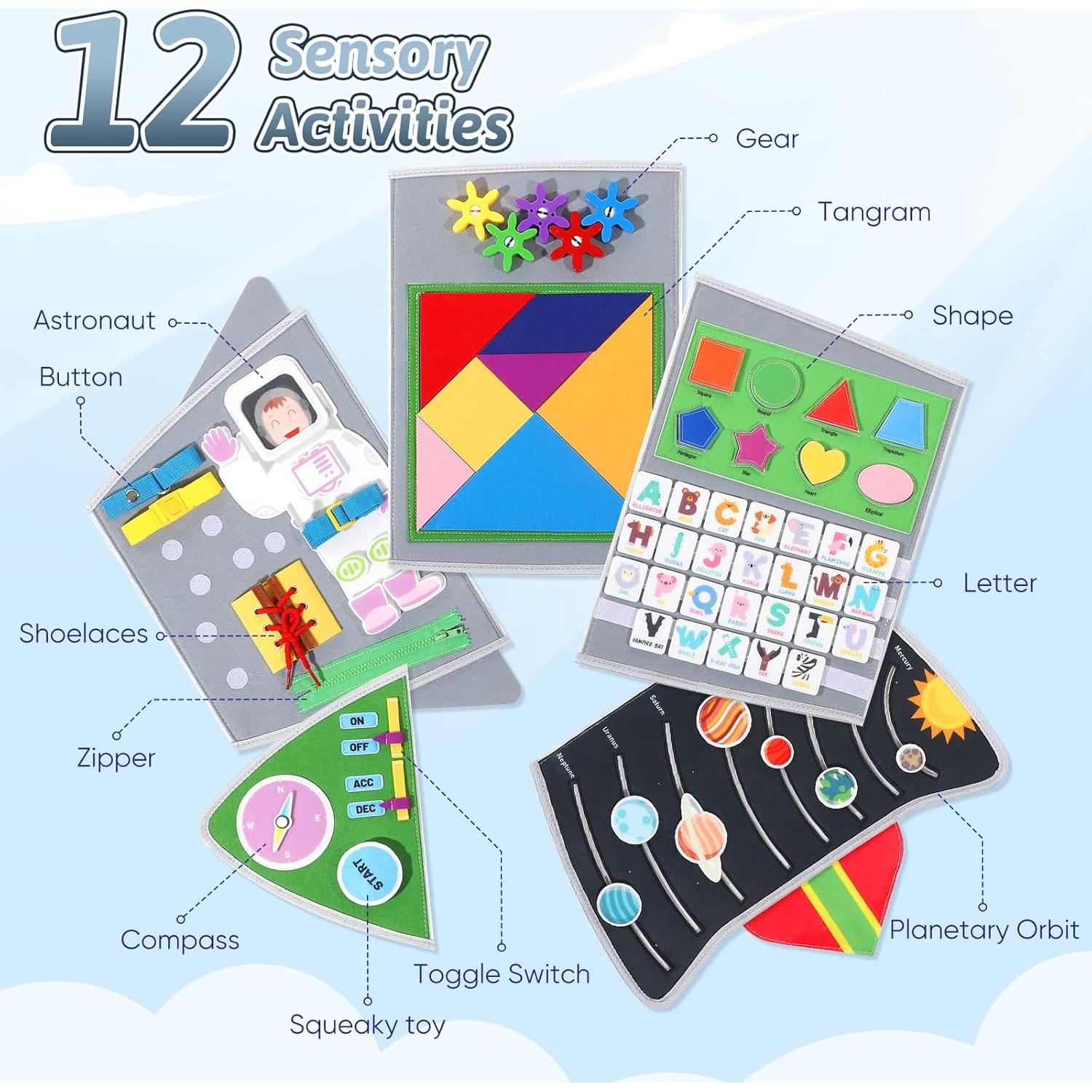 Tablero de Actividades Sensorial Joyibay Espacial 12+ Actividades