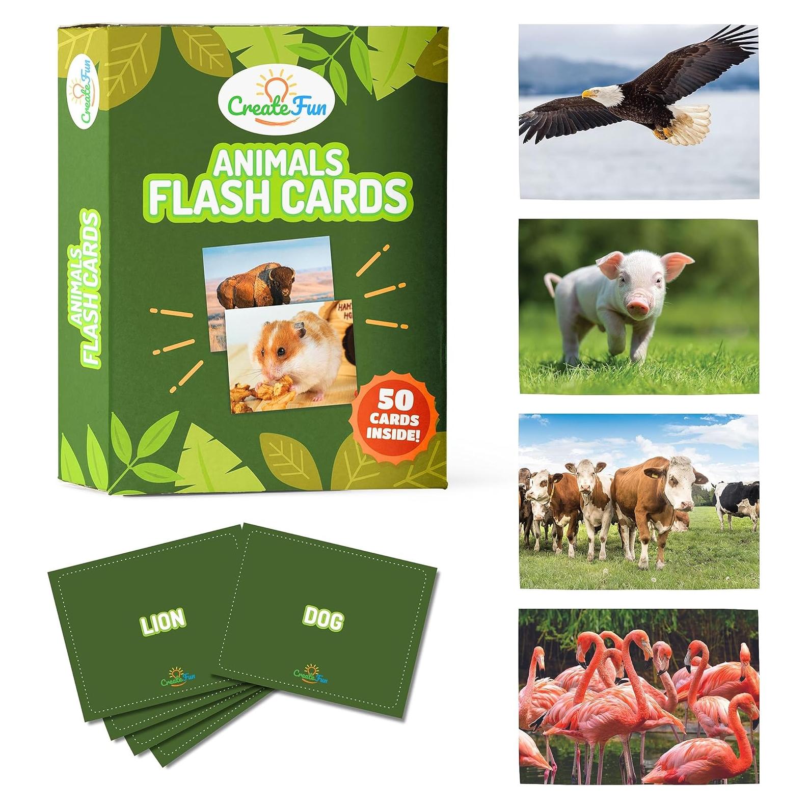 50 Tarjetas de Flash de Animales CreateFun - Aprendizaje Divertido
