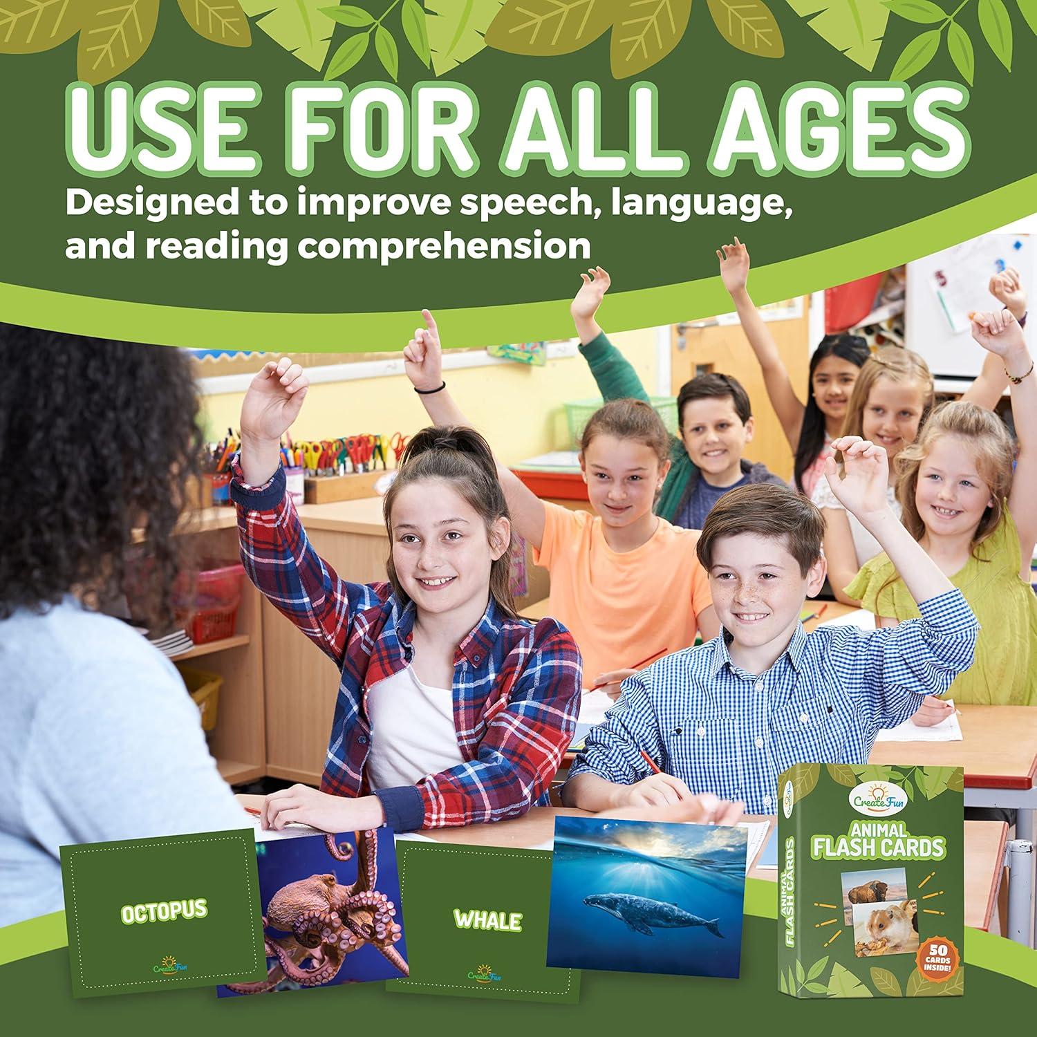 50 Tarjetas de Flash de Animales CreateFun - Aprendizaje Divertido