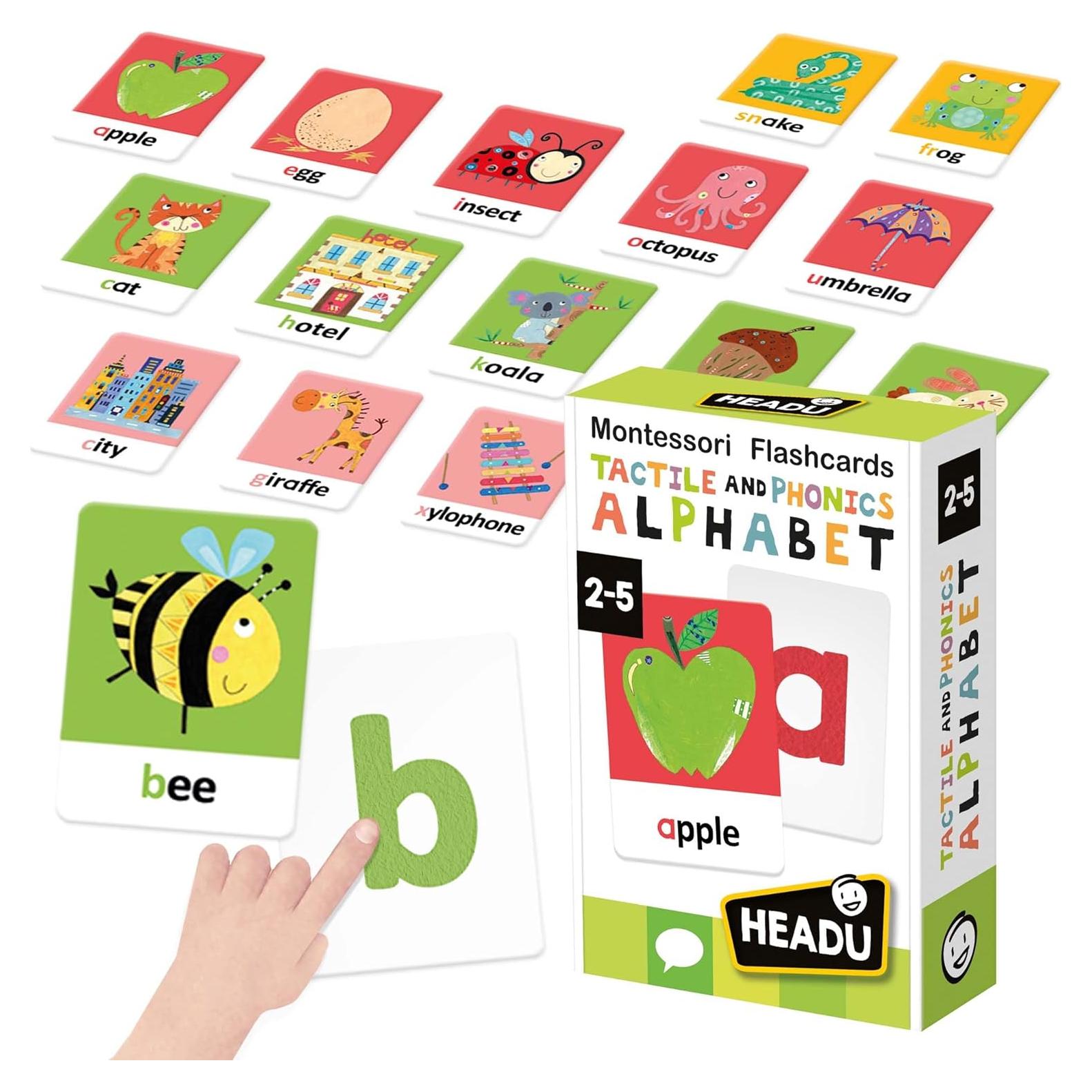 Headu Tactile and Phonics Alphabet Flash Cards Montessori – Preschool Learning Activities Ages 2-5, Educational ABC Flashcards for 2 3 4 5 Year Old Boys Girls, Speech Therapy, Classroom Must Haves