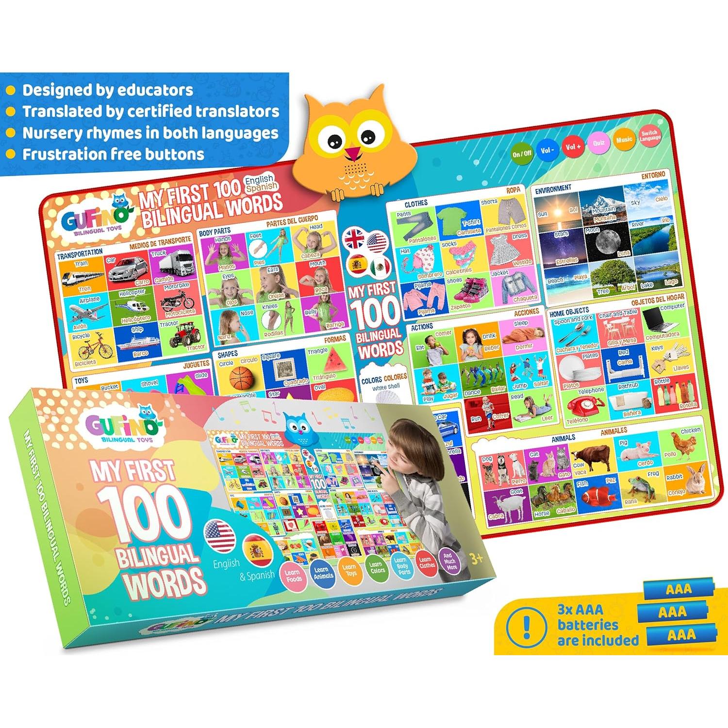 Póster Electrónico Bilingüe GUFINO 100 Palabras para Niños