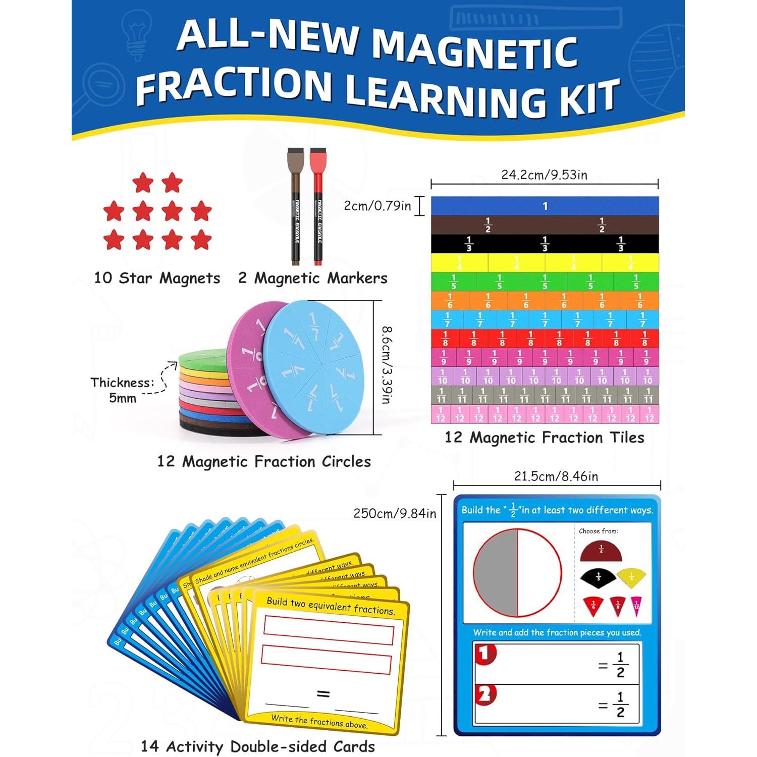 Juego de Azulejos de Fracciones Magnéticas Gotoofun - 14 Tarjetas Interactivas