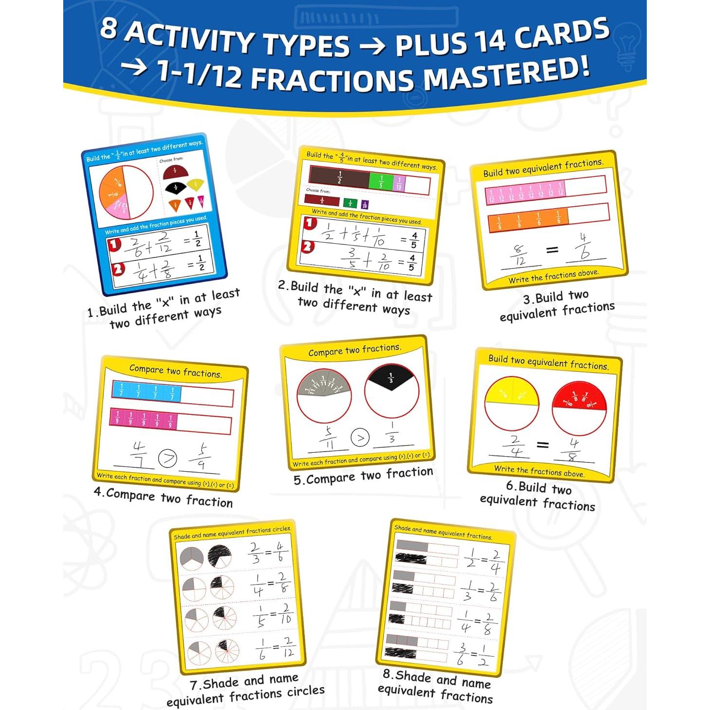 Juego de Azulejos de Fracciones Magnéticas Gotoofun - 14 Tarjetas Interactivas