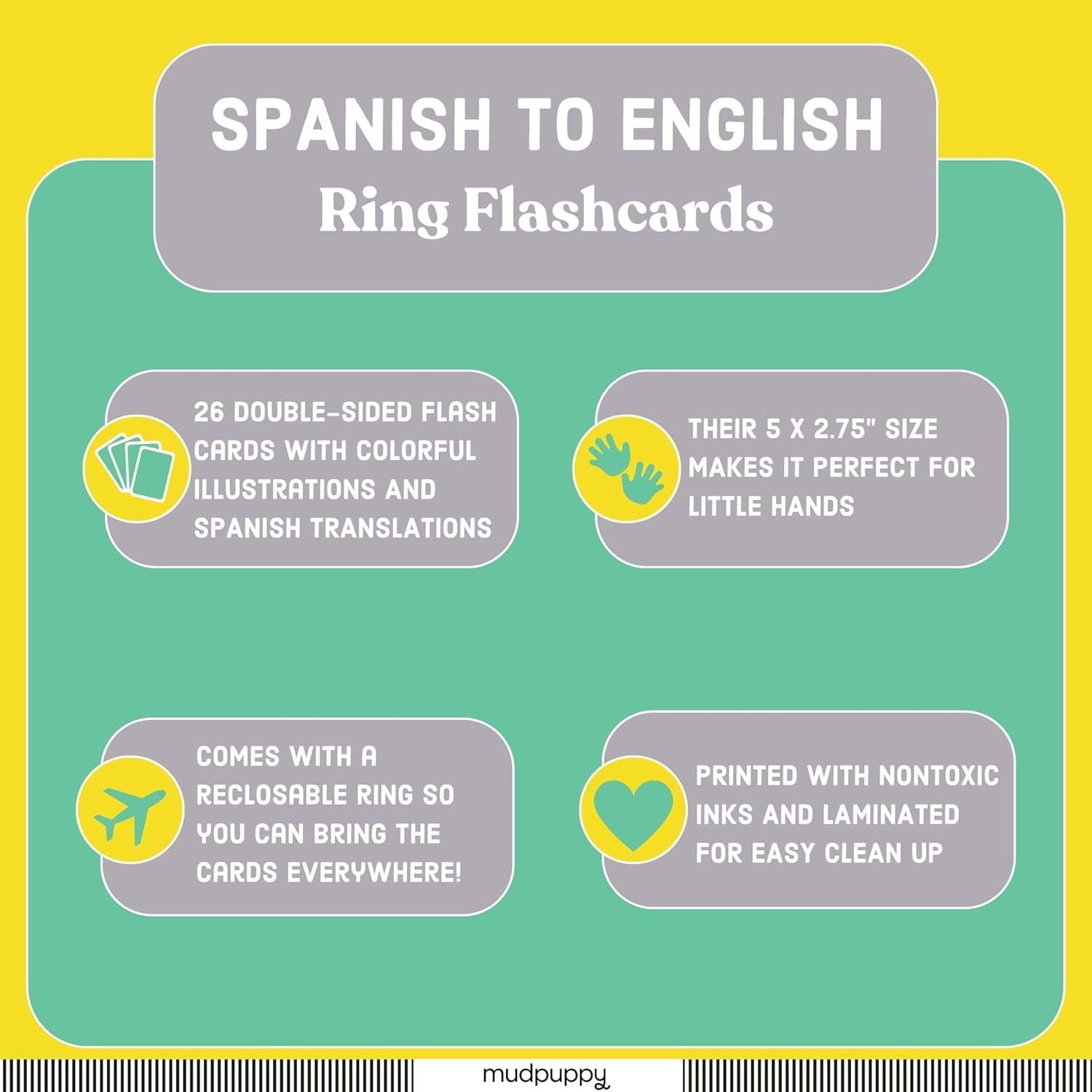 Tarjetas de Flash Mudpuppy Español-Inglés 26 Piezas 6.99x12.7cm