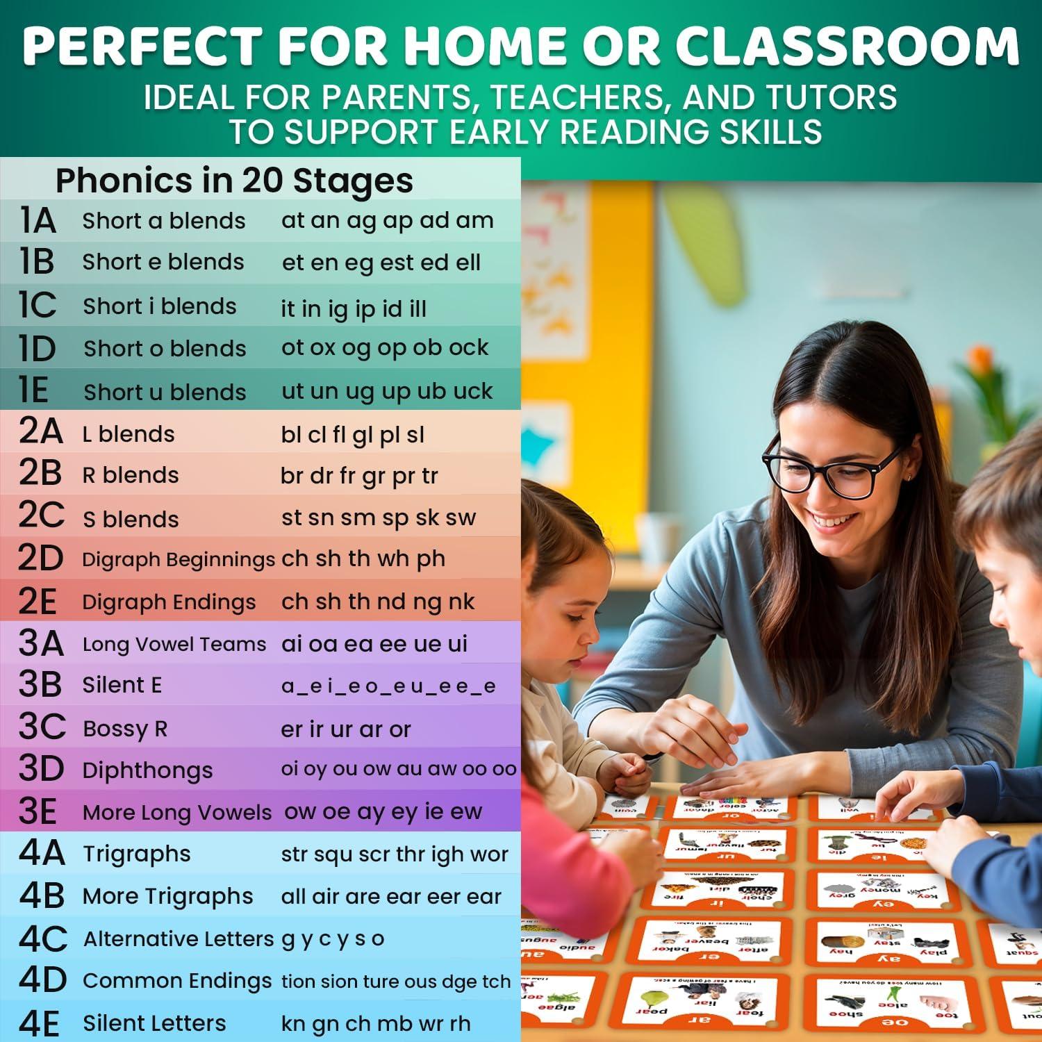 Tarjetas de Fonética QUOKKA para Niños 4-8 Años - 260 Juegos