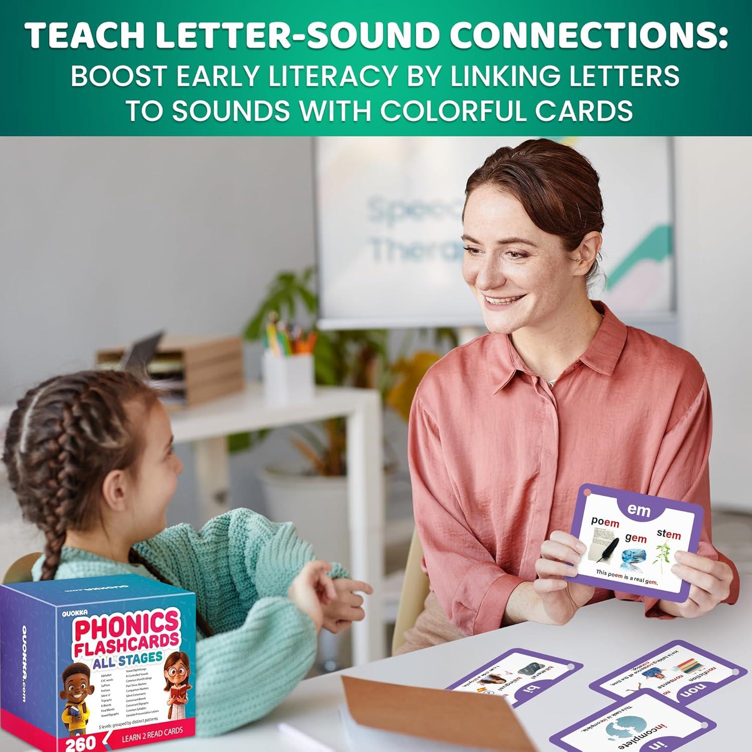 Tarjetas de Fonética QUOKKA para Niños 4-8 Años - 260 Juegos