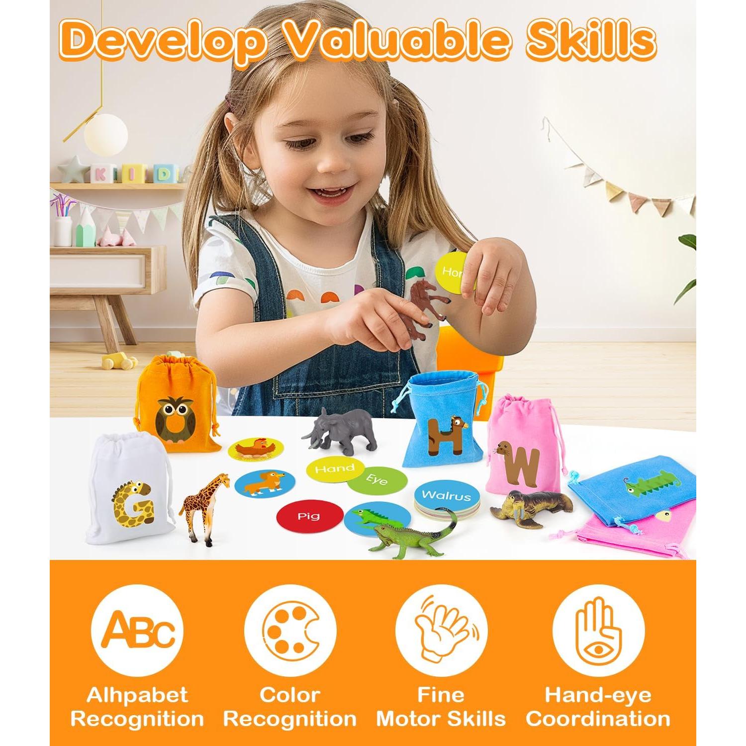 Juguete Educativo GLEEHAPY Alfabeto 104 Tarjetas y Animales