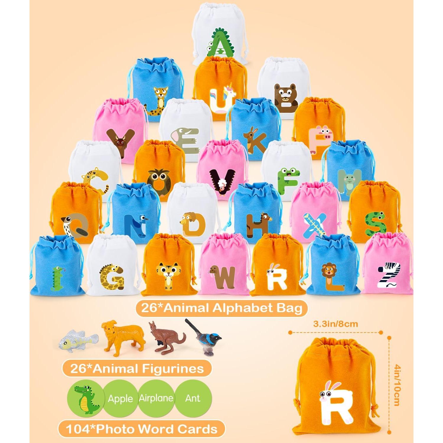 Juguete Educativo GLEEHAPY Alfabeto 104 Tarjetas y Animales