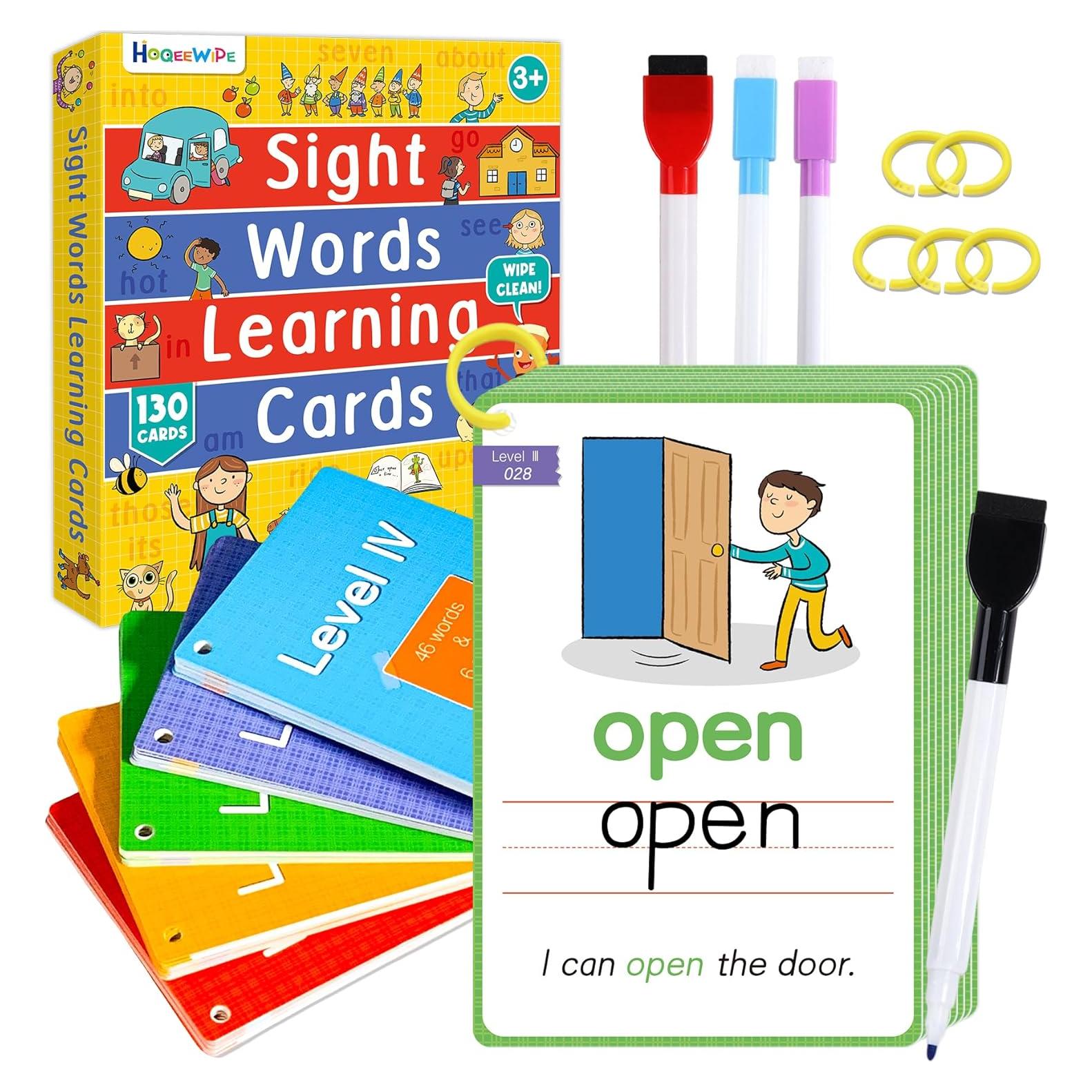 Tarjetas de Palabras de Vista HOQEEWIPE 250 Juegos Reutilizables