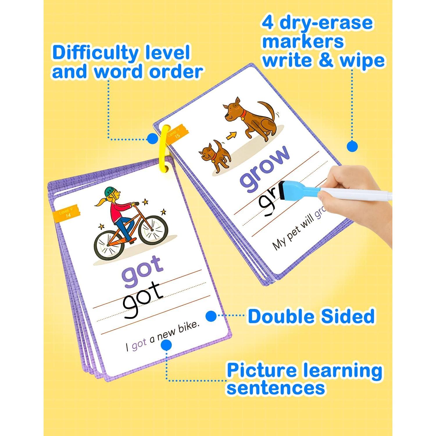 Tarjetas de Palabras de Vista HOQEEWIPE 250 Juegos Reutilizables