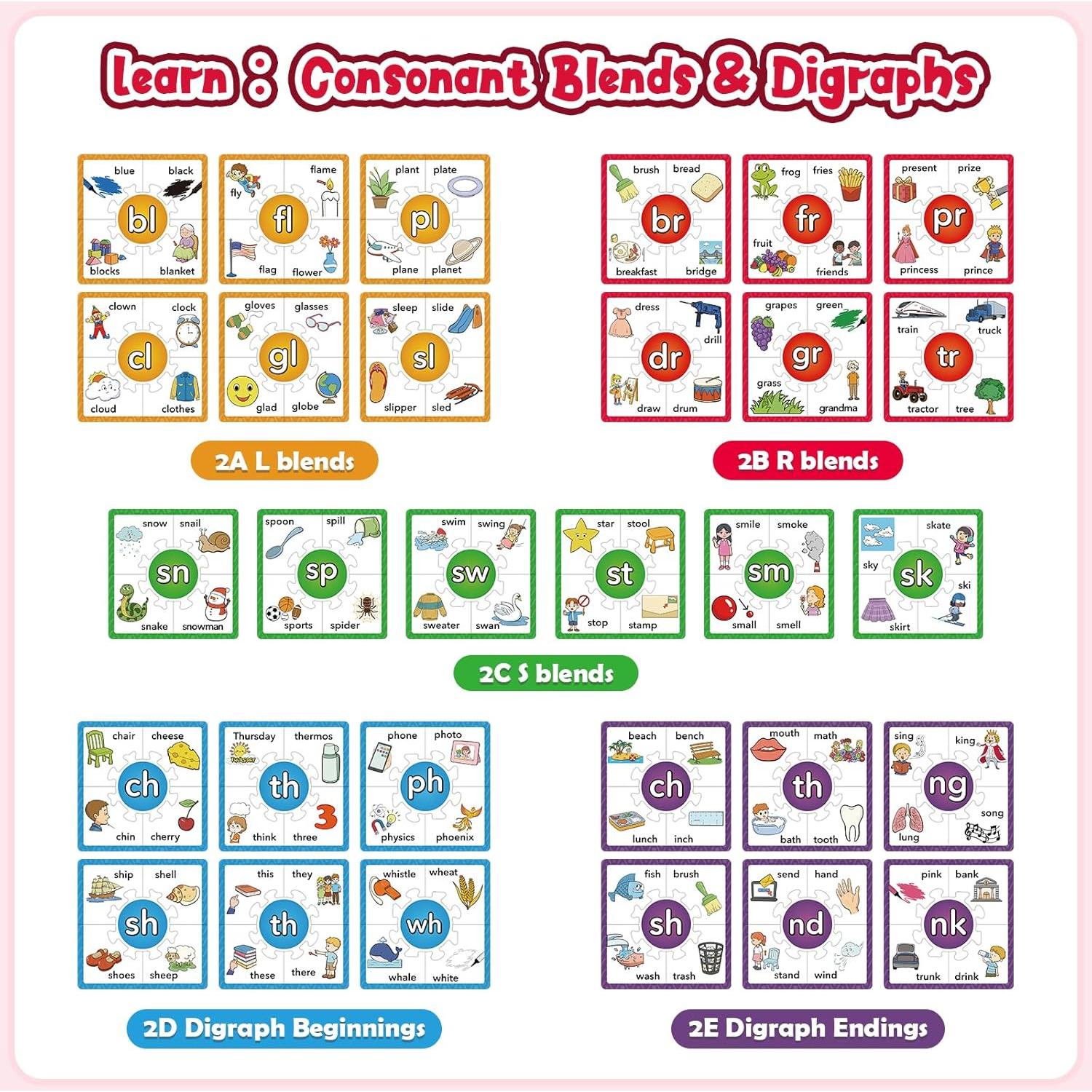 Juegos de Rompecabezas de Fonética Edulok - 15 Tarjetas para Niños