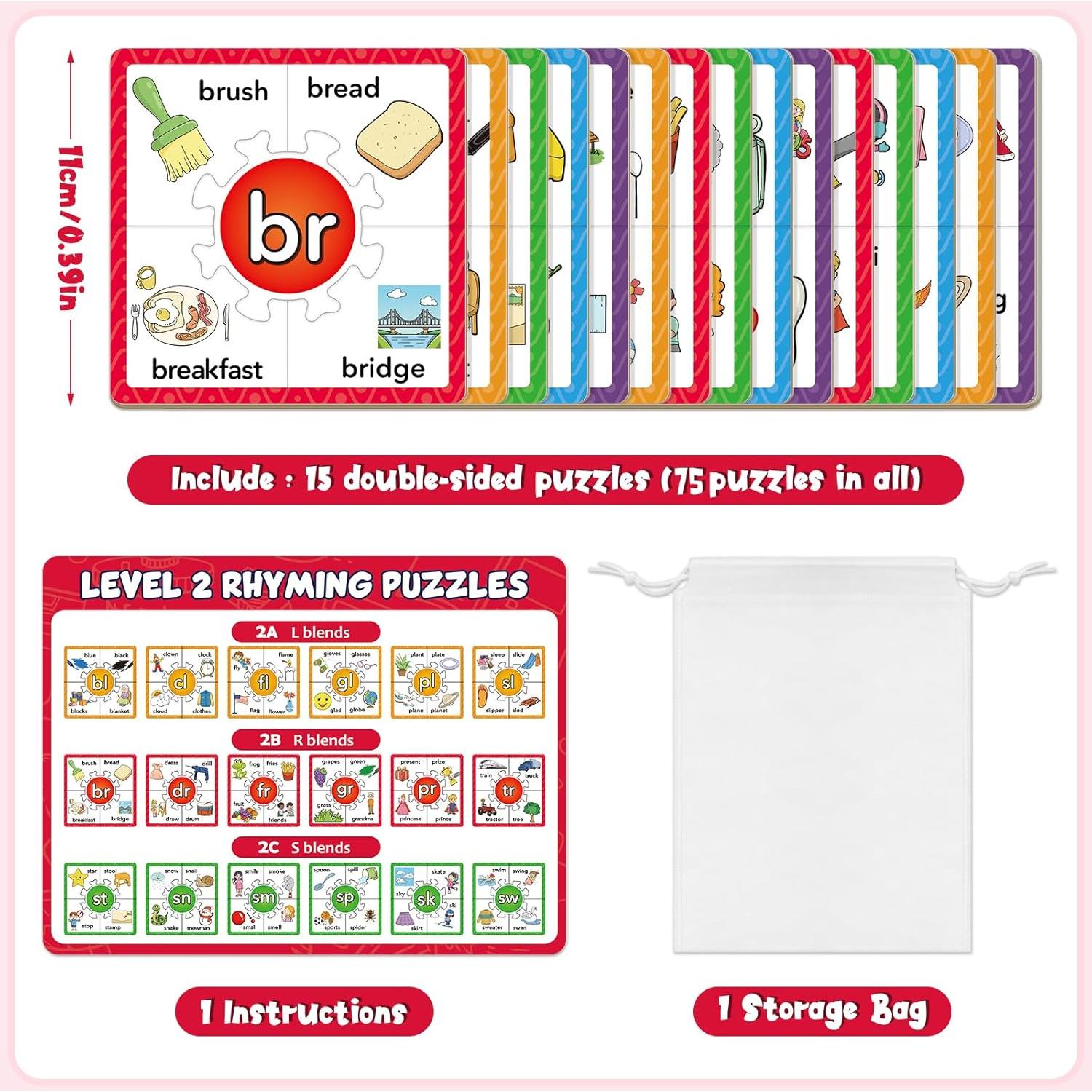 Juegos de Rompecabezas de Fonética Edulok - 15 Tarjetas para Niños