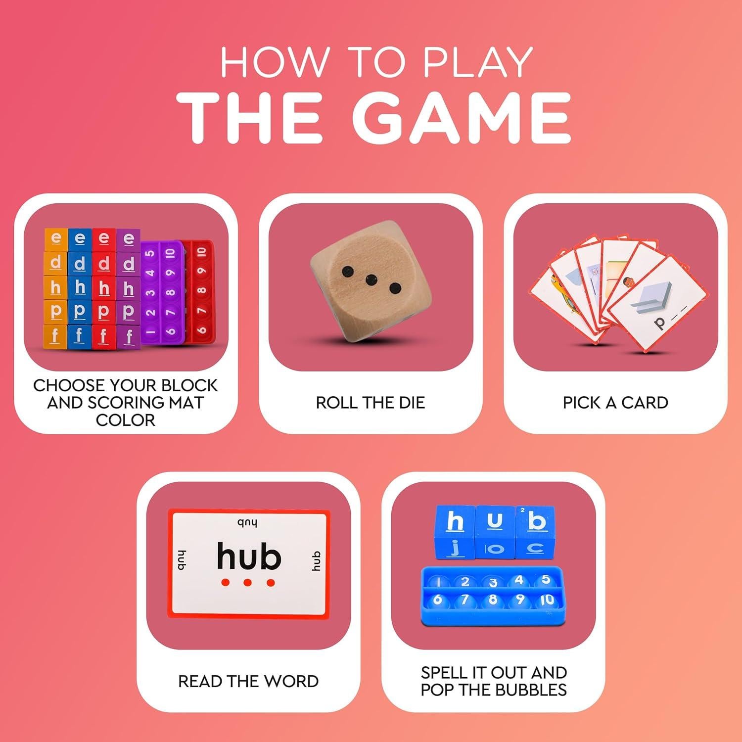 Juego de Fonética CVC KIDDIEWIZE con 110 Tarjetas y Bloques