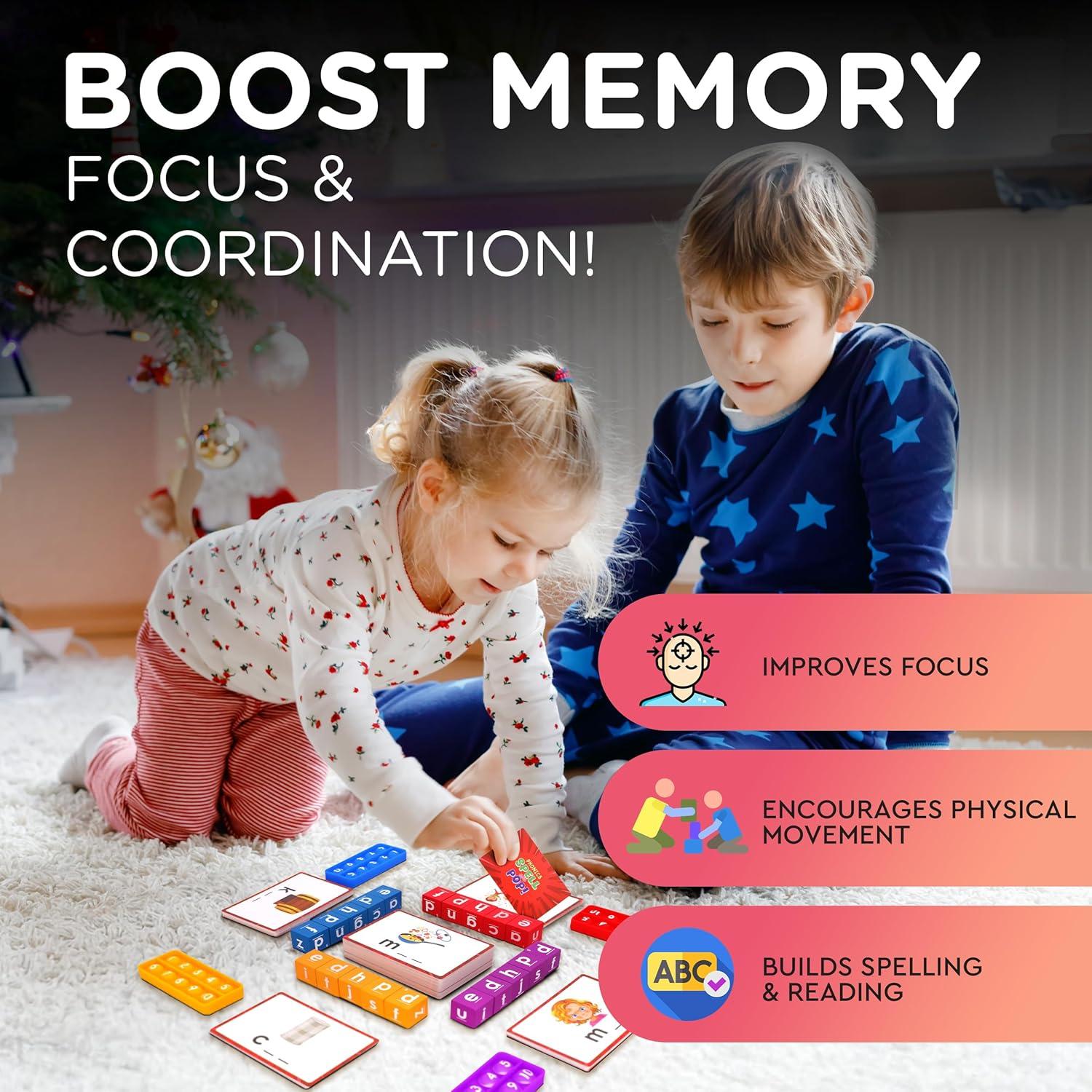 Juego de Fonética CVC KIDDIEWIZE con 110 Tarjetas y Bloques