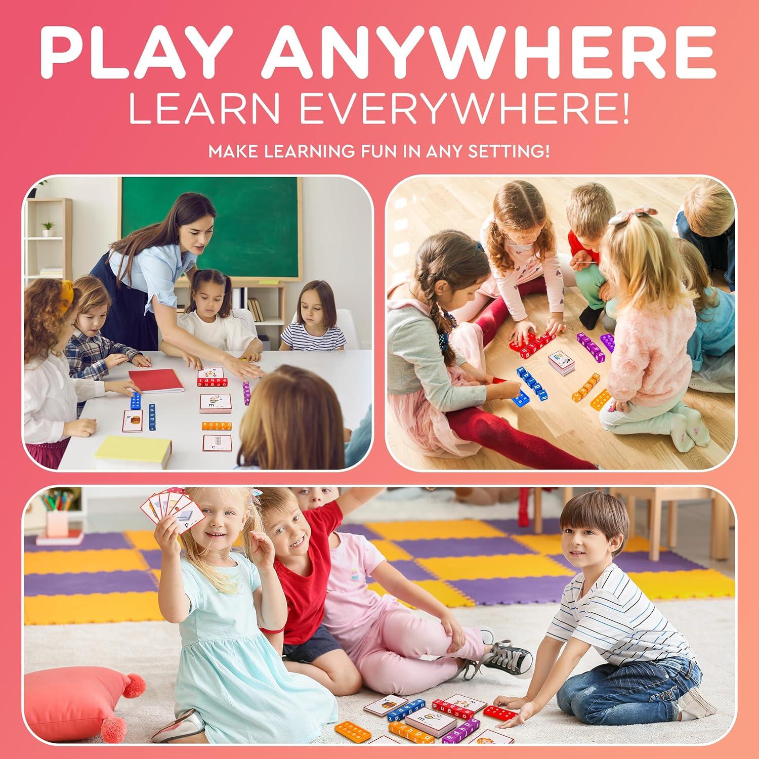 Juego de Fonética CVC KIDDIEWIZE con 110 Tarjetas y Bloques