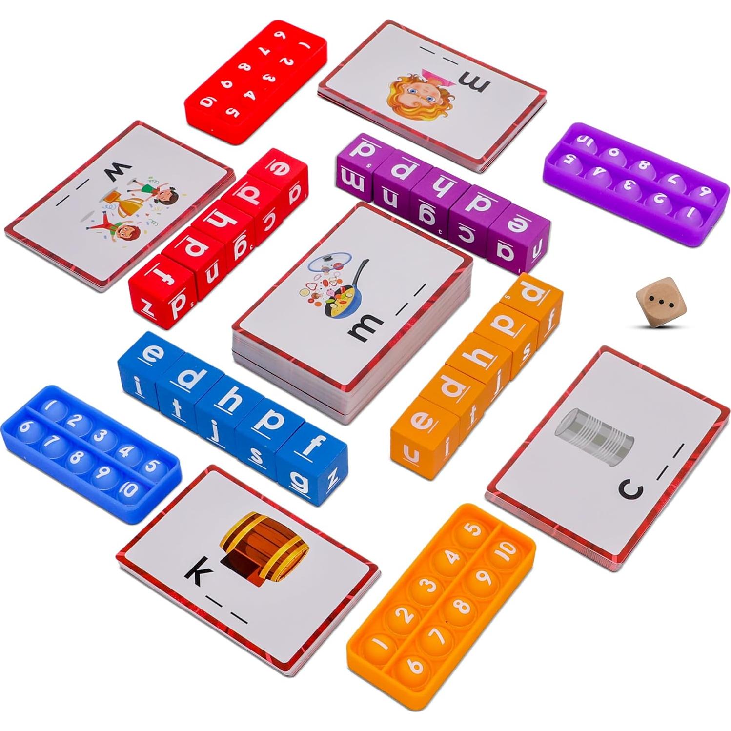 Juego de Fonética CVC KIDDIEWIZE con 110 Tarjetas y Bloques