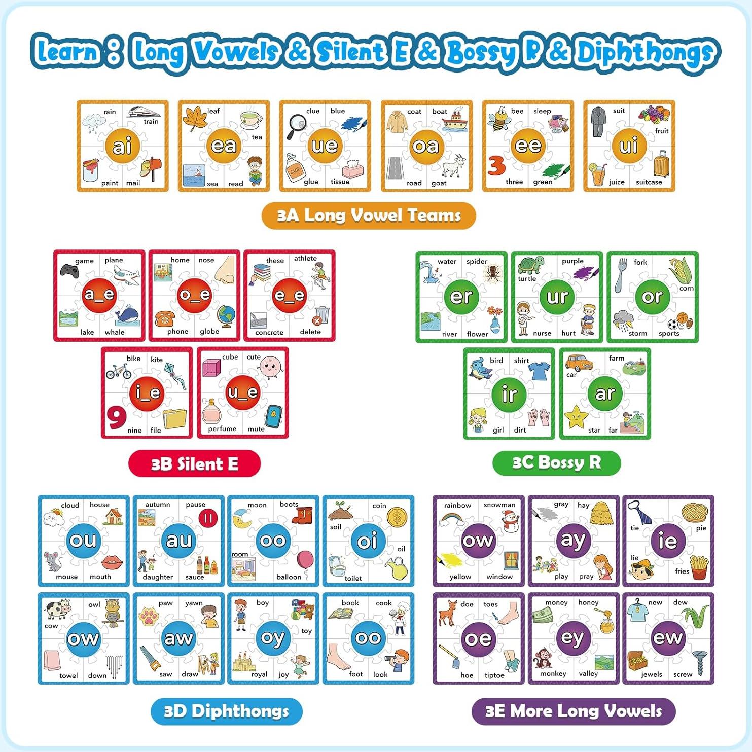 Juegos de Rompecabezas de Fonética Edulok - 15 Tarjetas para Niños