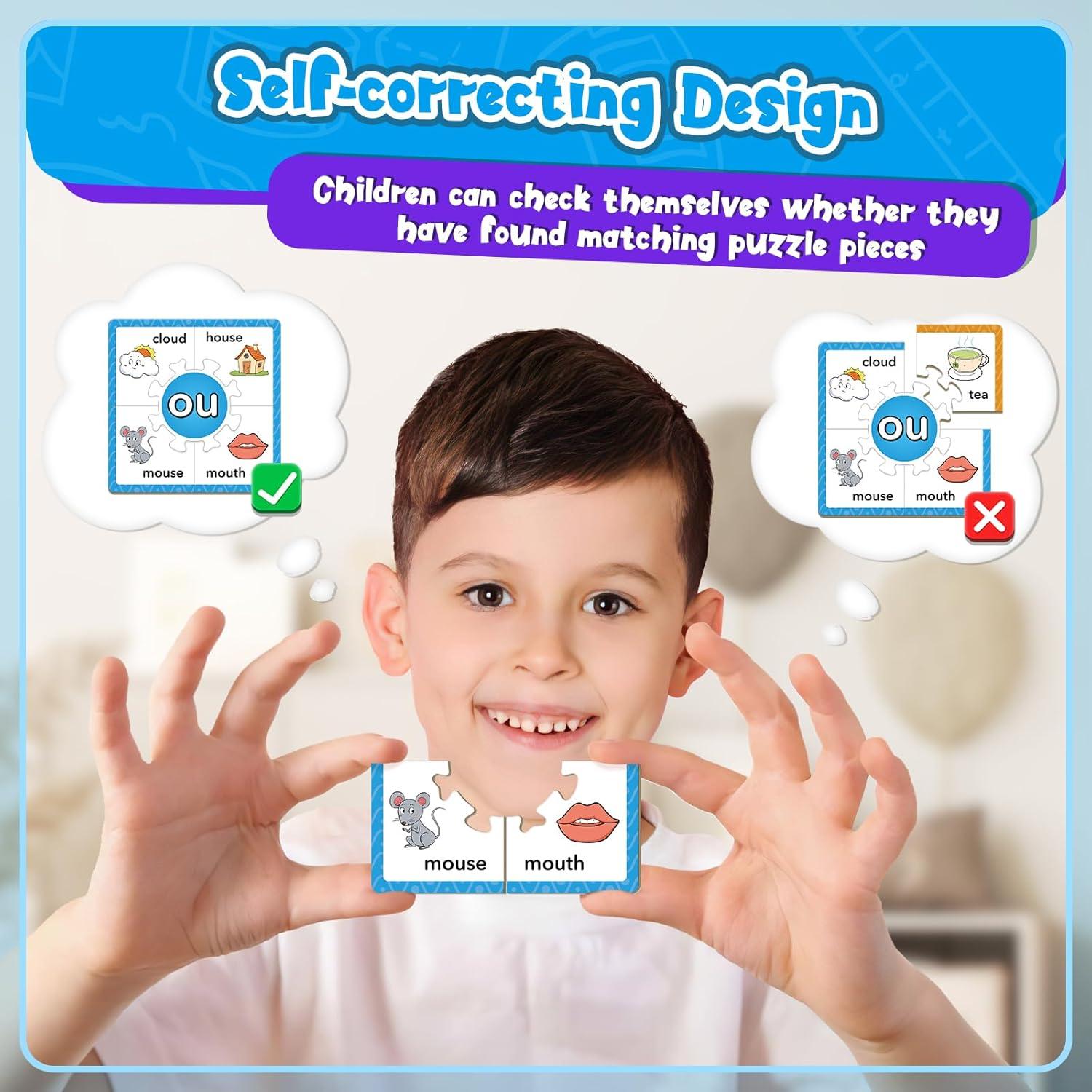 Juegos de Rompecabezas de Fonética Edulok - 15 Tarjetas para Niños