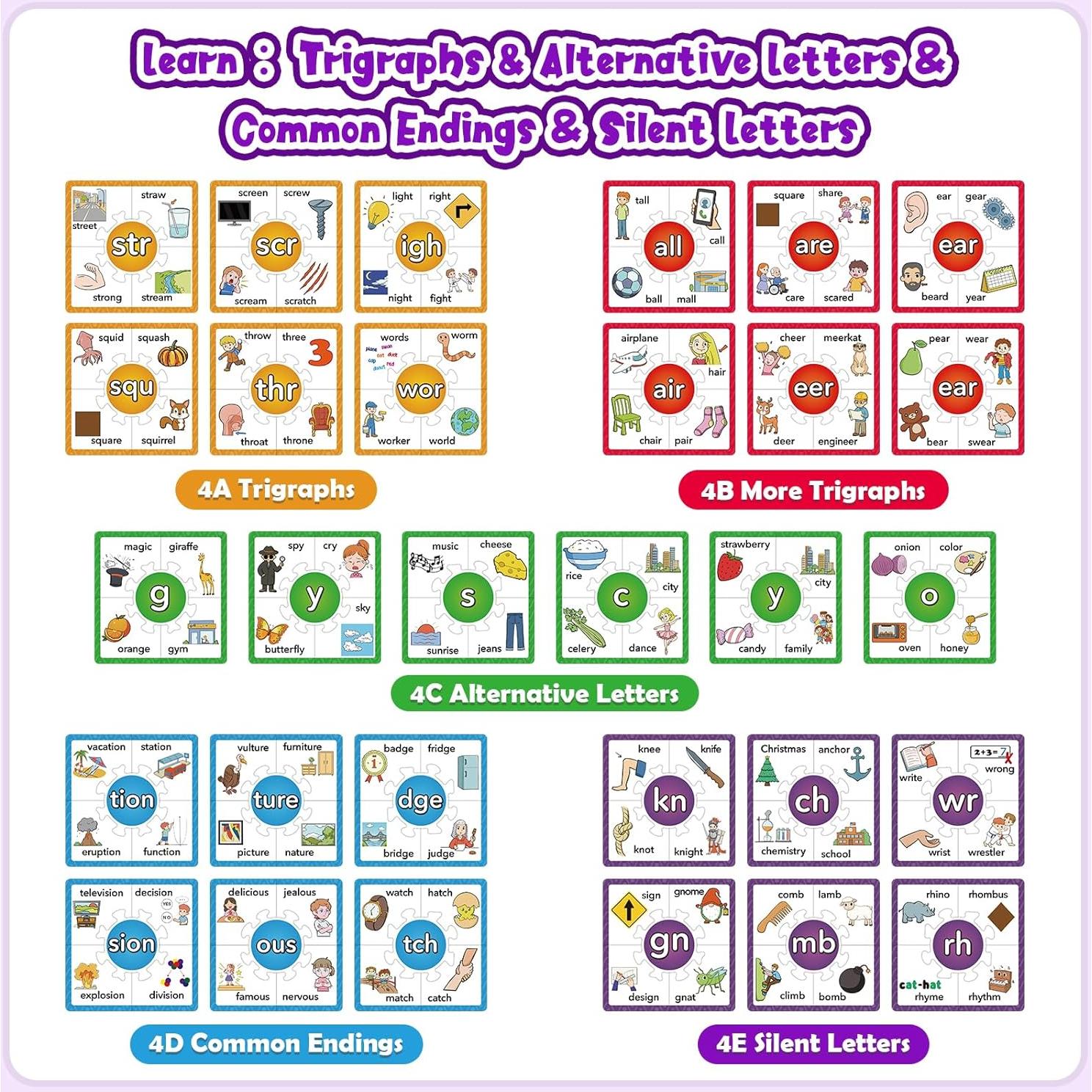 Juegos de Rompecabezas Fonéticos Edulok - 15 Tarjetas para Preescolar