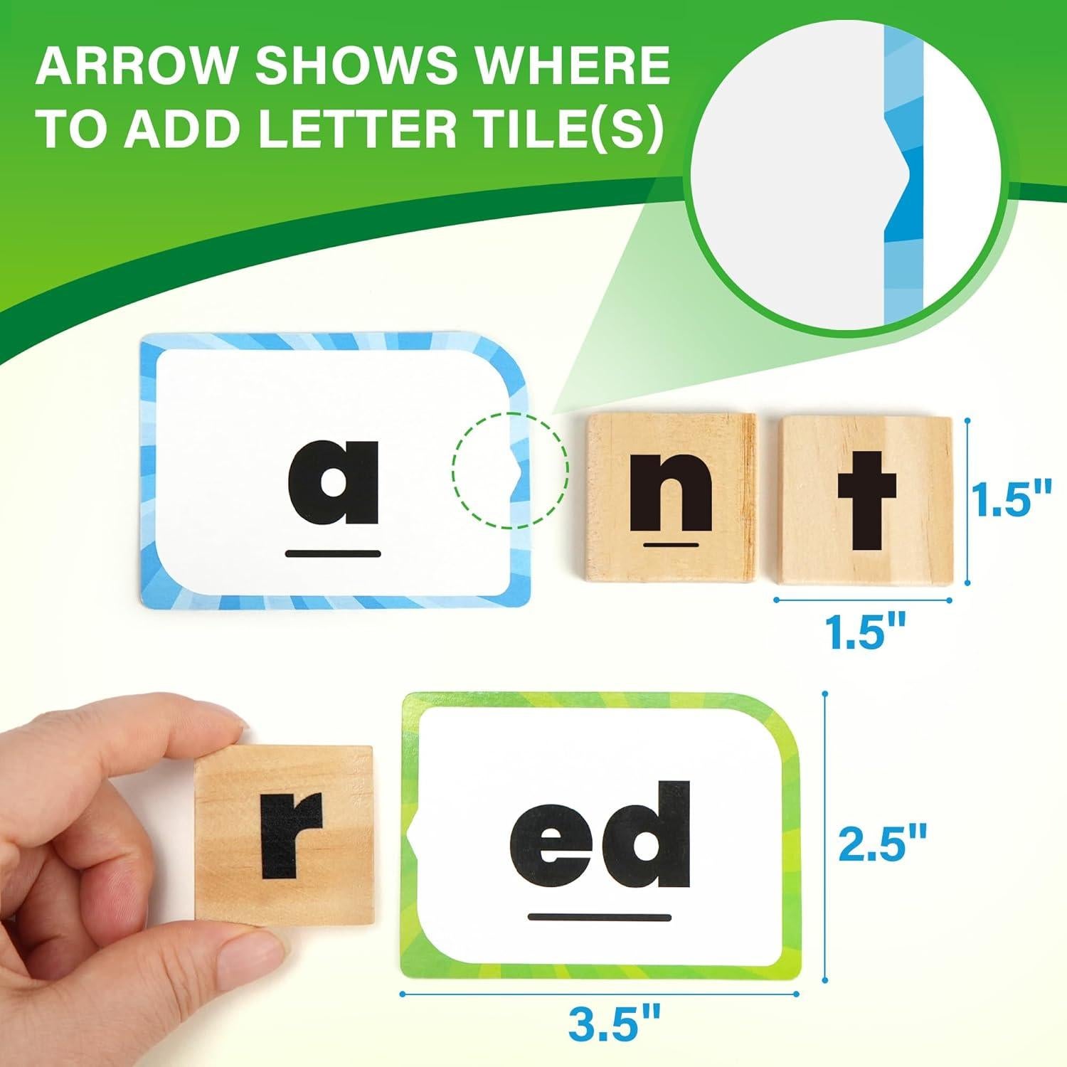 Juego de Ortografía BenBen - 112 Tarjetas Didácticas y Fichas de Letras de Madera - 1-4 Jugadores - Aprendizaje para Niños de 4 Años en Adelante