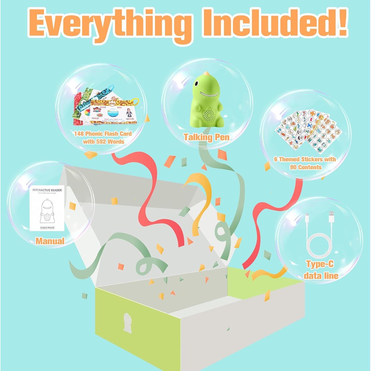 Tarjetas de Flash Hablantes Brakverla con Lápiz Dinosaurio 75 Tarjetas