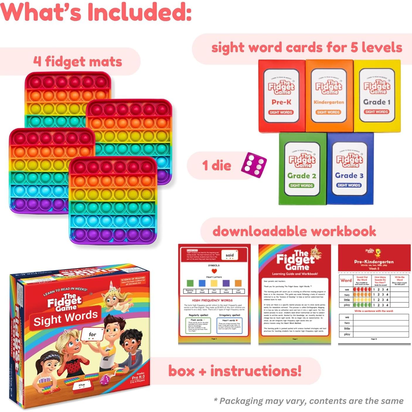 Juego de Fidget Palabras de Vista - Aprendizaje Divertido 36m-8a