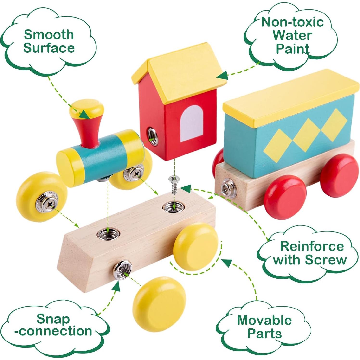 Juego de Tren de Madera TIGERHU | Juguete Educativo 34 Piezas
