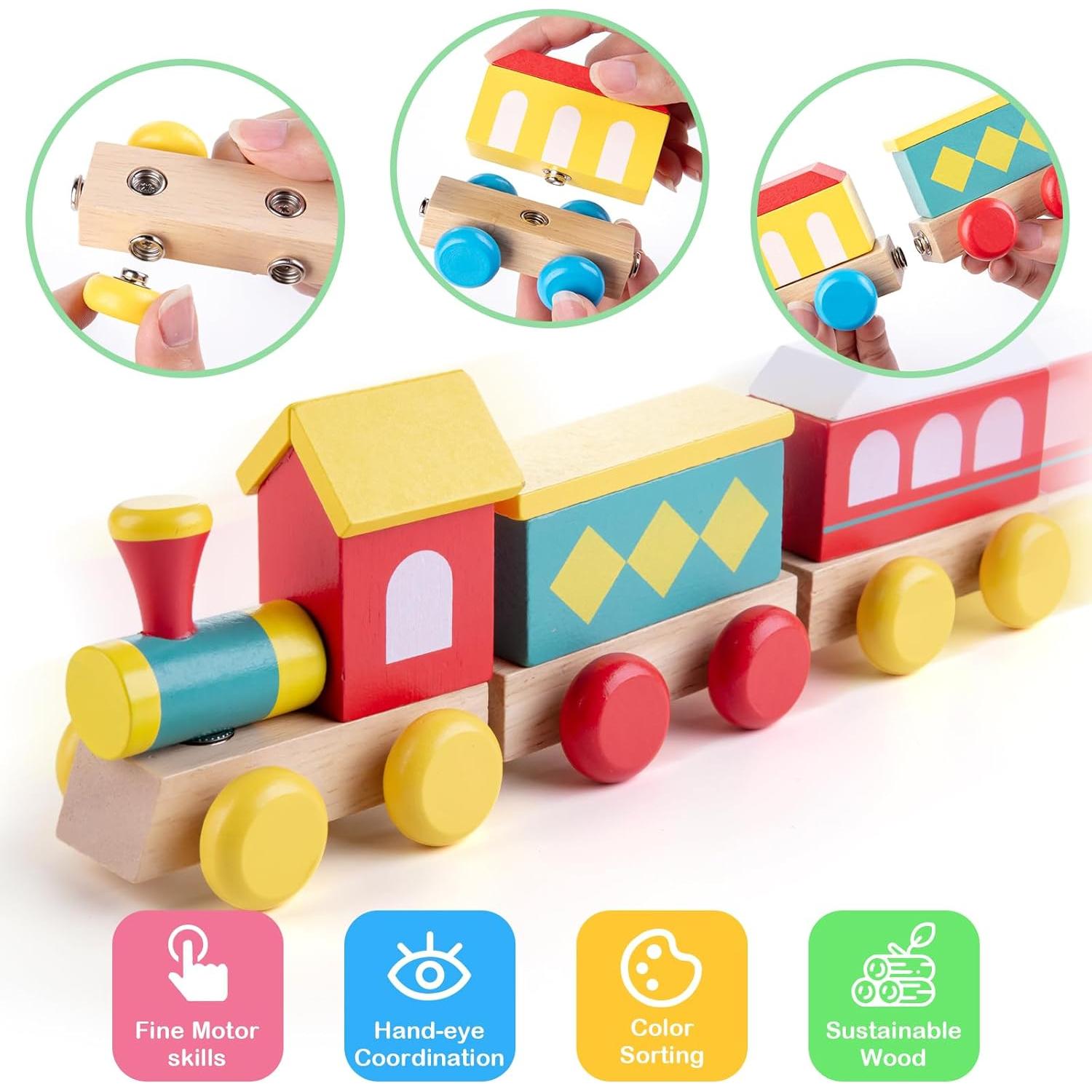 Juego de Tren de Madera TIGERHU | Juguete Educativo 34 Piezas