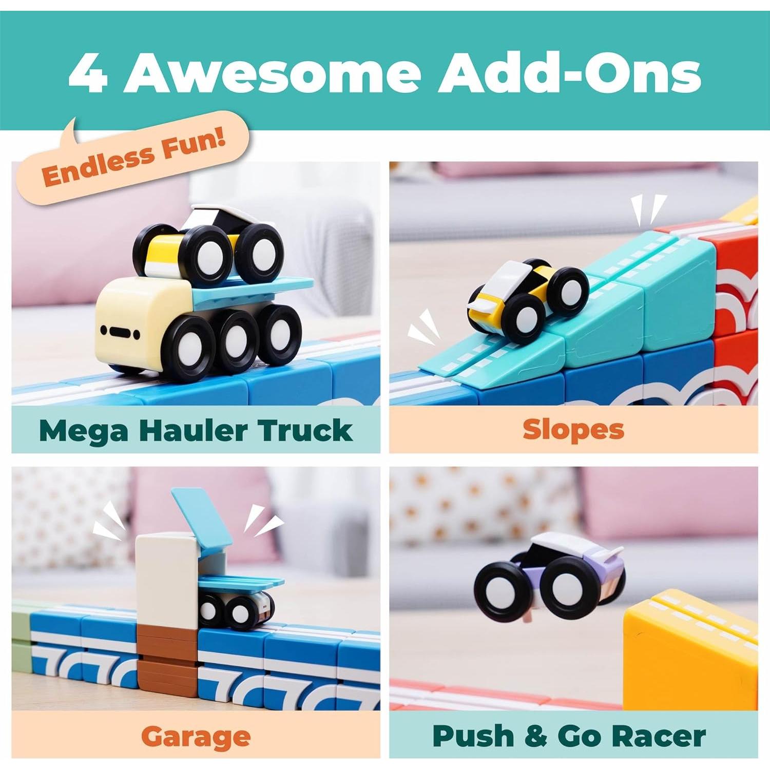 Juego QBI STEM Todo-en-Uno 82 Piezas con Coches y Pistas 3D