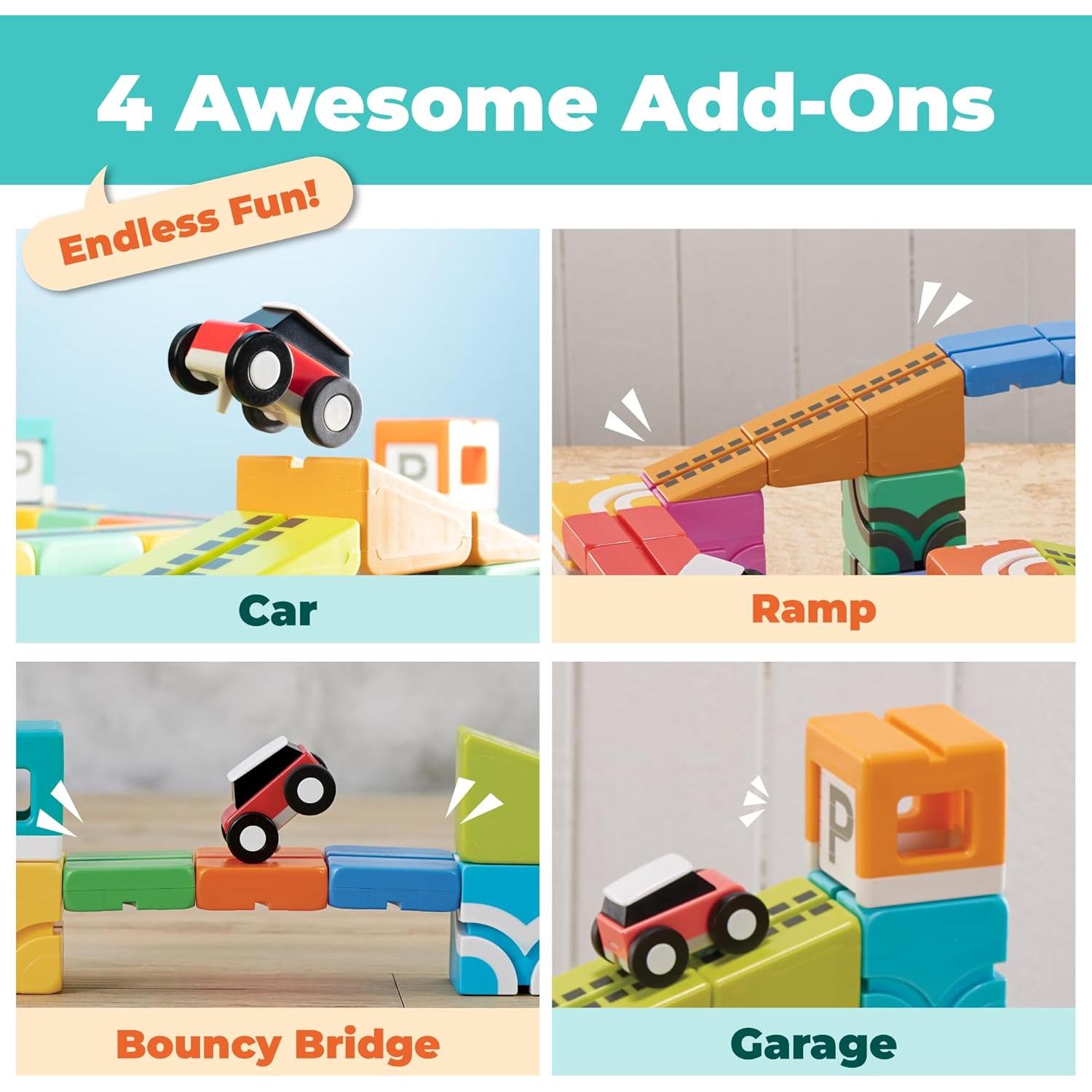 Juego QBI STEM Todo-en-Uno 82 Piezas con Coches y Pistas 3D