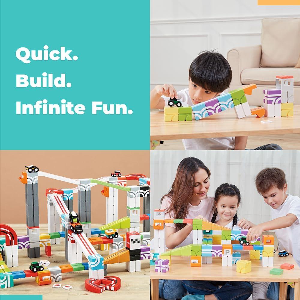 Conjunto de Juguetes QBI STEM 49 Piezas - Coches y Pistas 3D