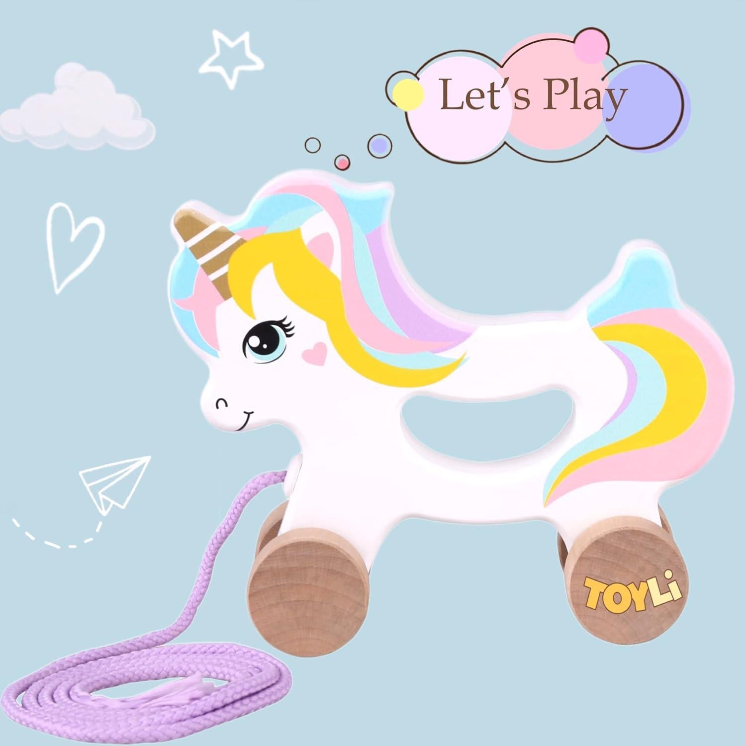 Juguete de empuje y tirón unicornio Toyli 16.8x14.5 cm