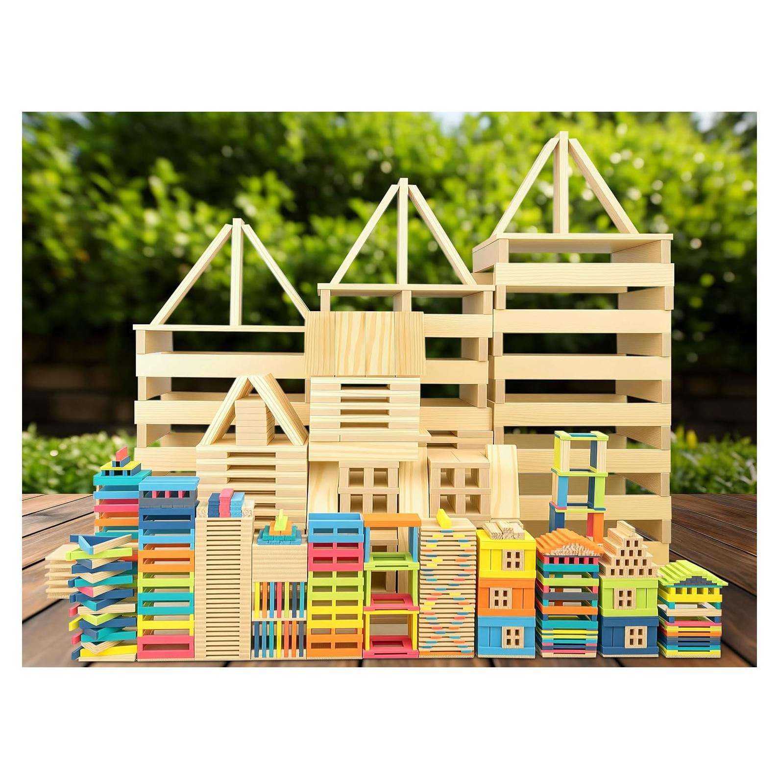 300 Bloques de Construcción de Madera Natural Penepico 3-8 Años