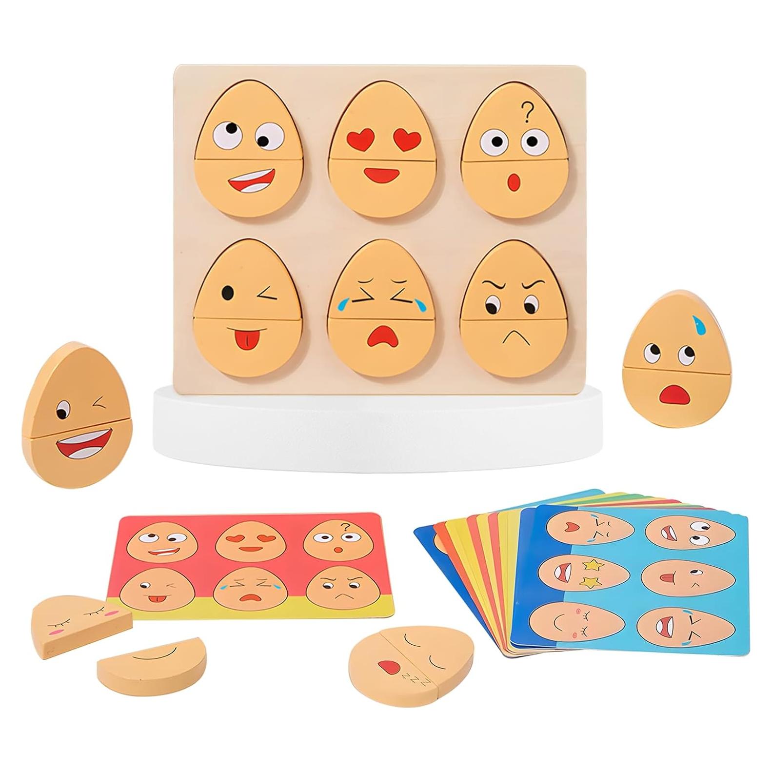 Juguetes Montessori de Madera para Niños 1-3 Años - Rompecabezas de Expresiones Faciales