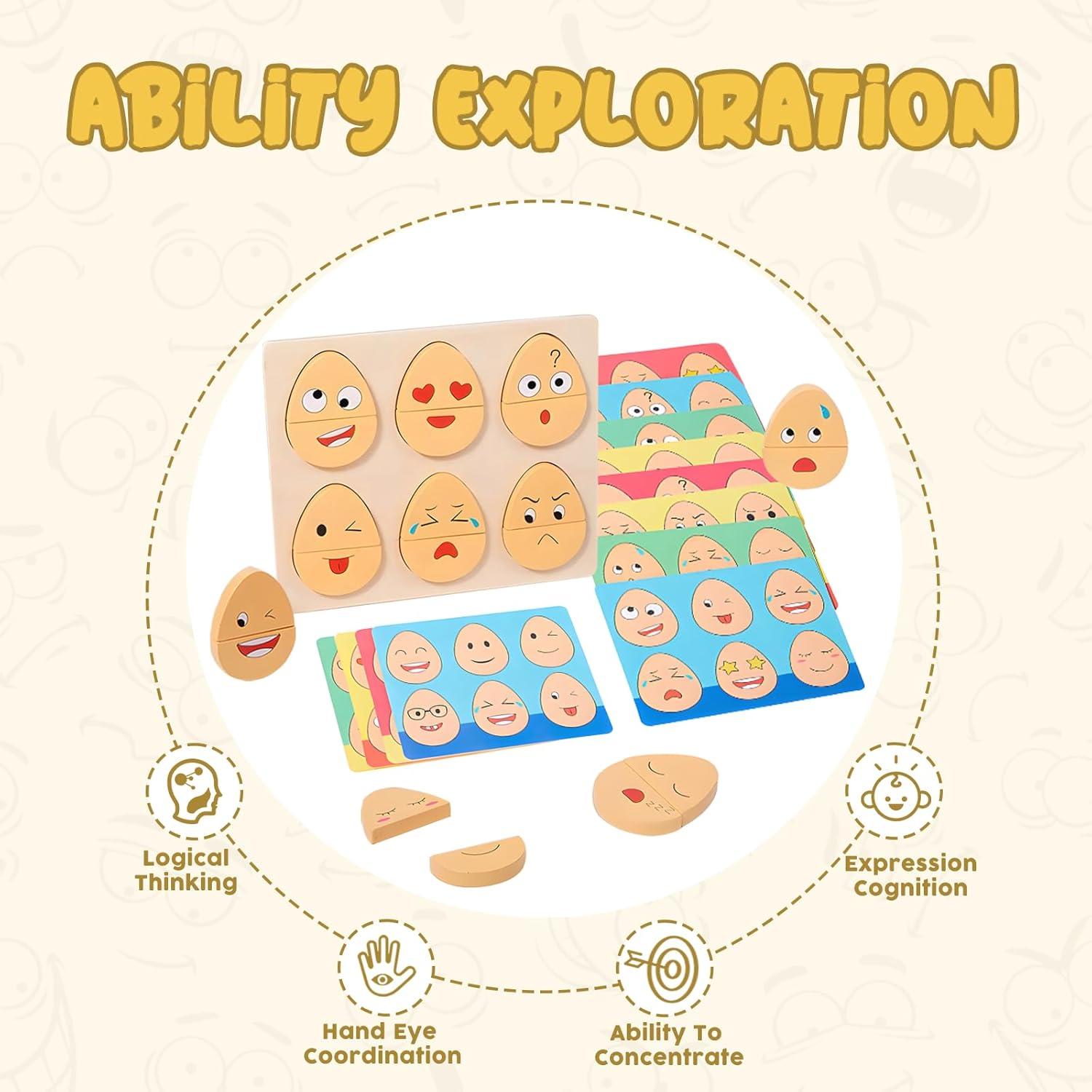 Juguetes Montessori de Madera para Niños 1-3 Años - Rompecabezas de Expresiones Faciales