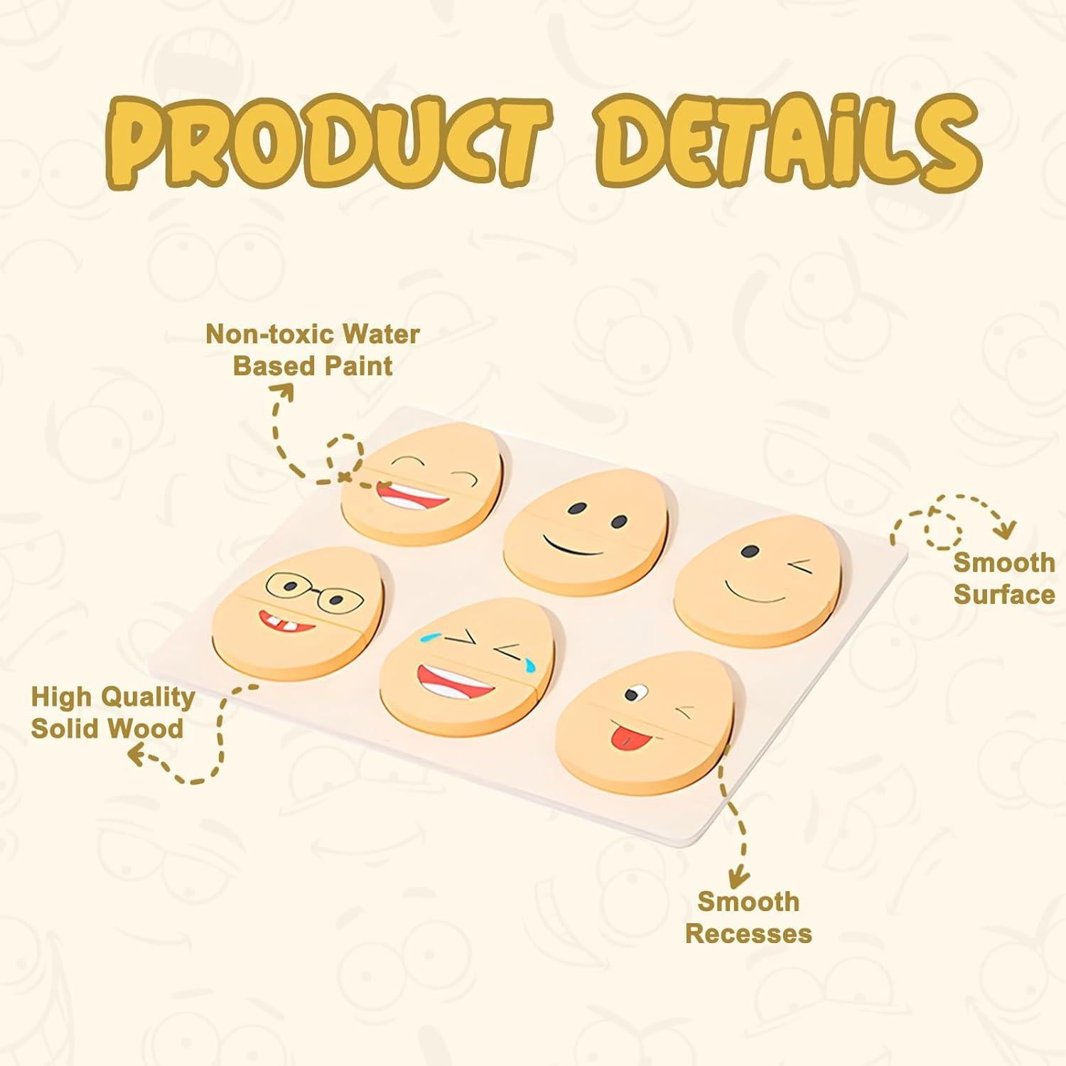 Juguetes Montessori de Madera para Niños 1-3 Años - Rompecabezas de Expresiones Faciales