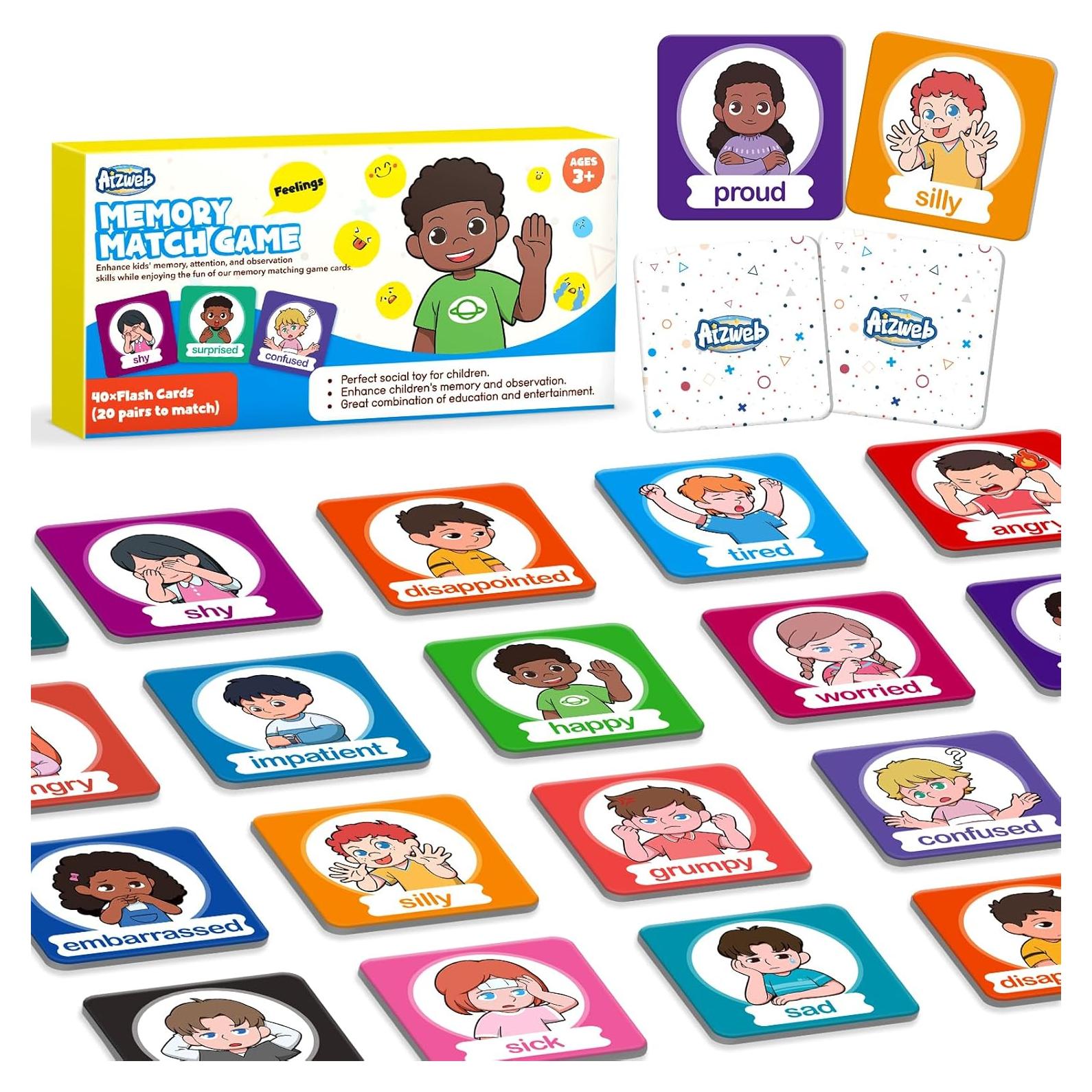 Juego de Memoria de Emociones Aizweb - 40 Tarjetas para Niños