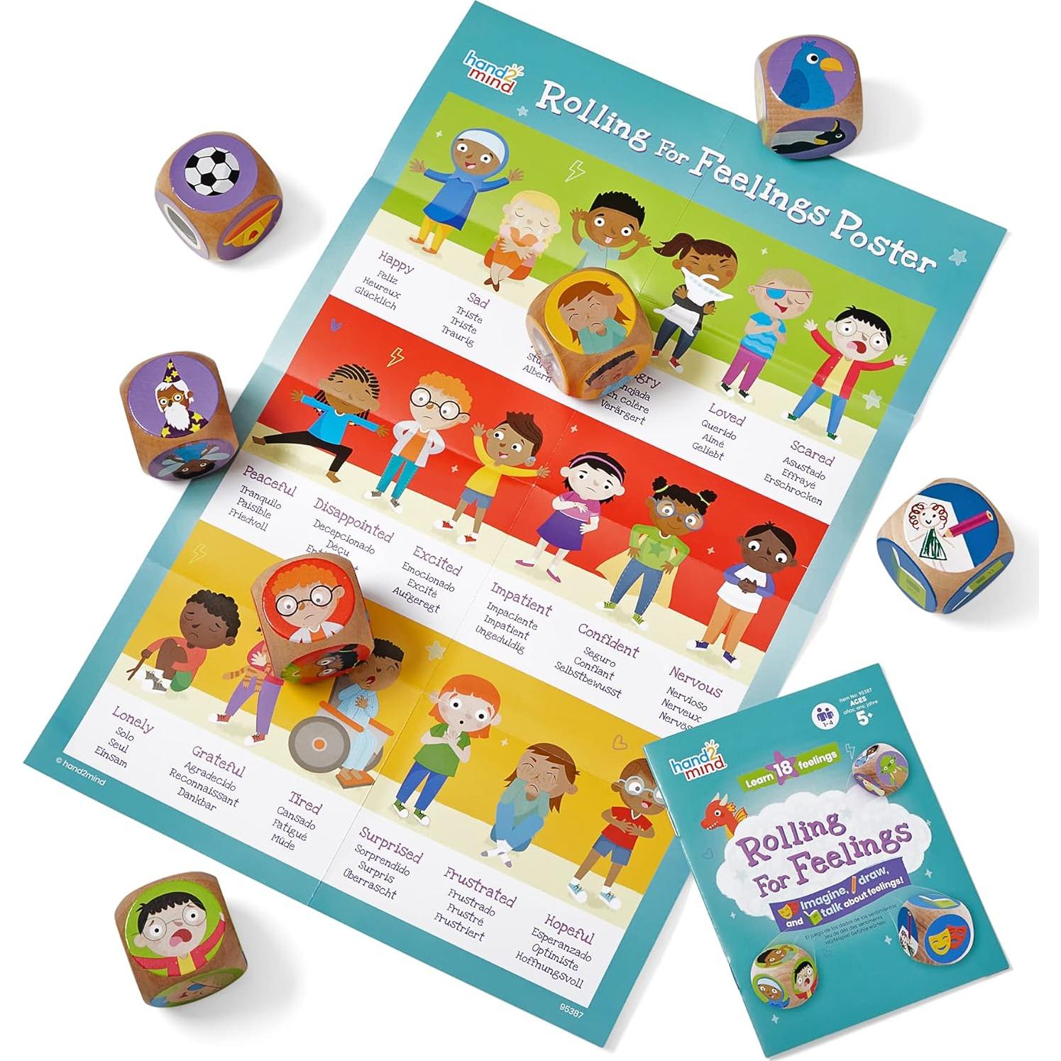 Juego de Dados Rolling for Feelings hand2mind - 7 Cubos de Madera