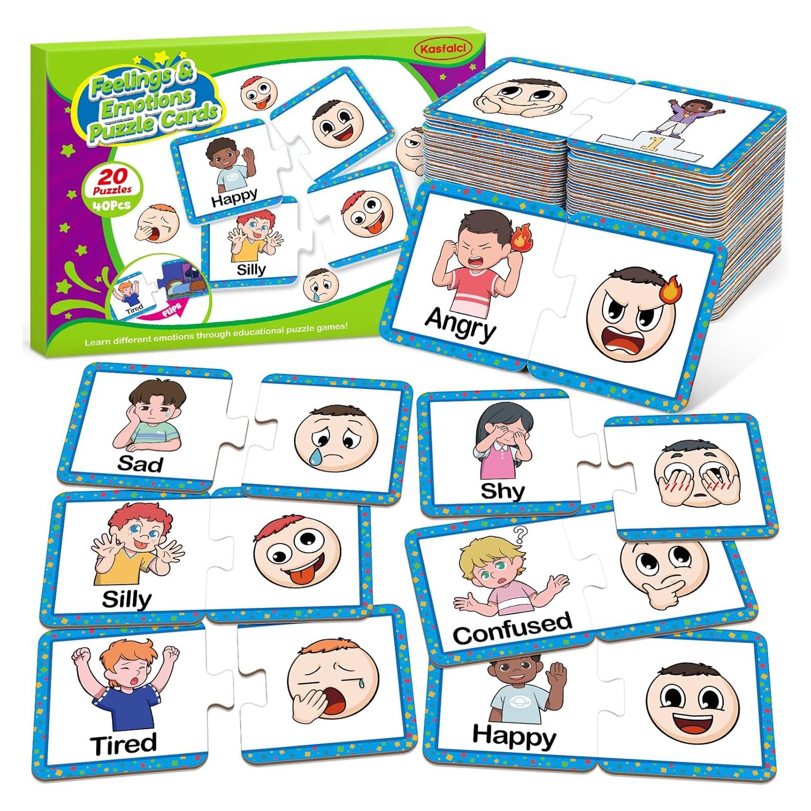 Tarjetas de Rompecabezas de Sentimientos y Emociones - Dingliu - 20 Piezas