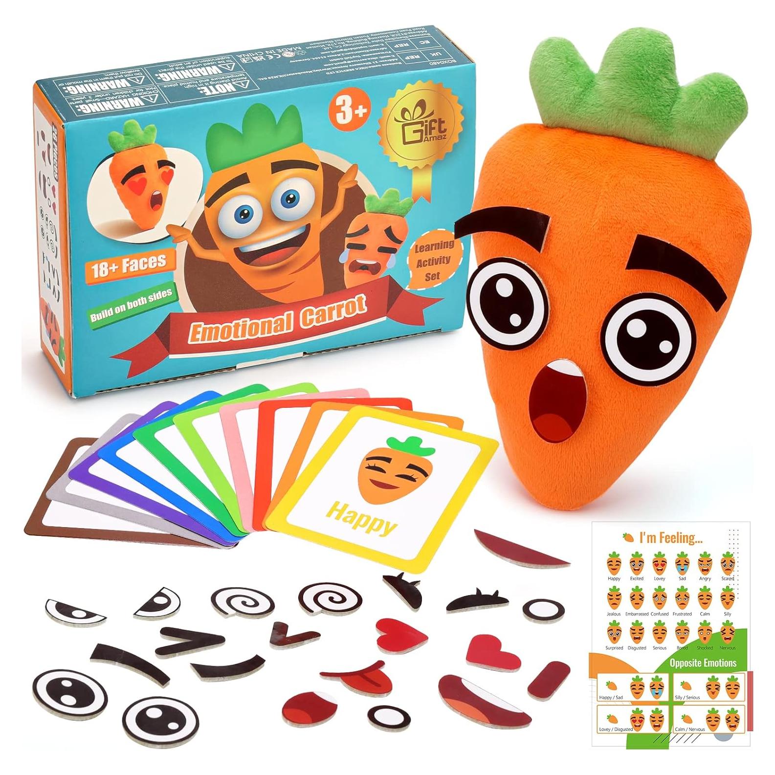 Juguete de Aprendizaje Socioemocional GiftAmaz - Zanahoria Emocional con 26 Caras y 10 Tarjetas