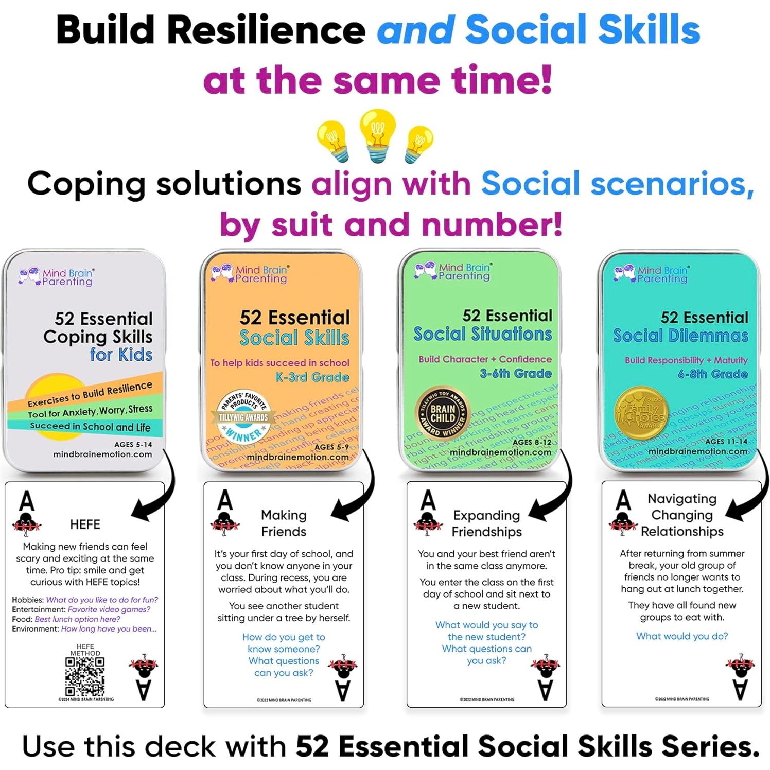 Mind Brain Emotion Kit de Habilidades Sociales 52 Tarjetas 5-9 Años