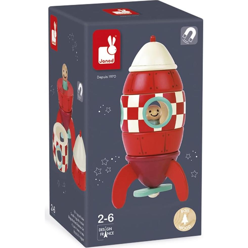 Cohete Magnético de Madera Janod 16 cm - Juguete 2 en 1