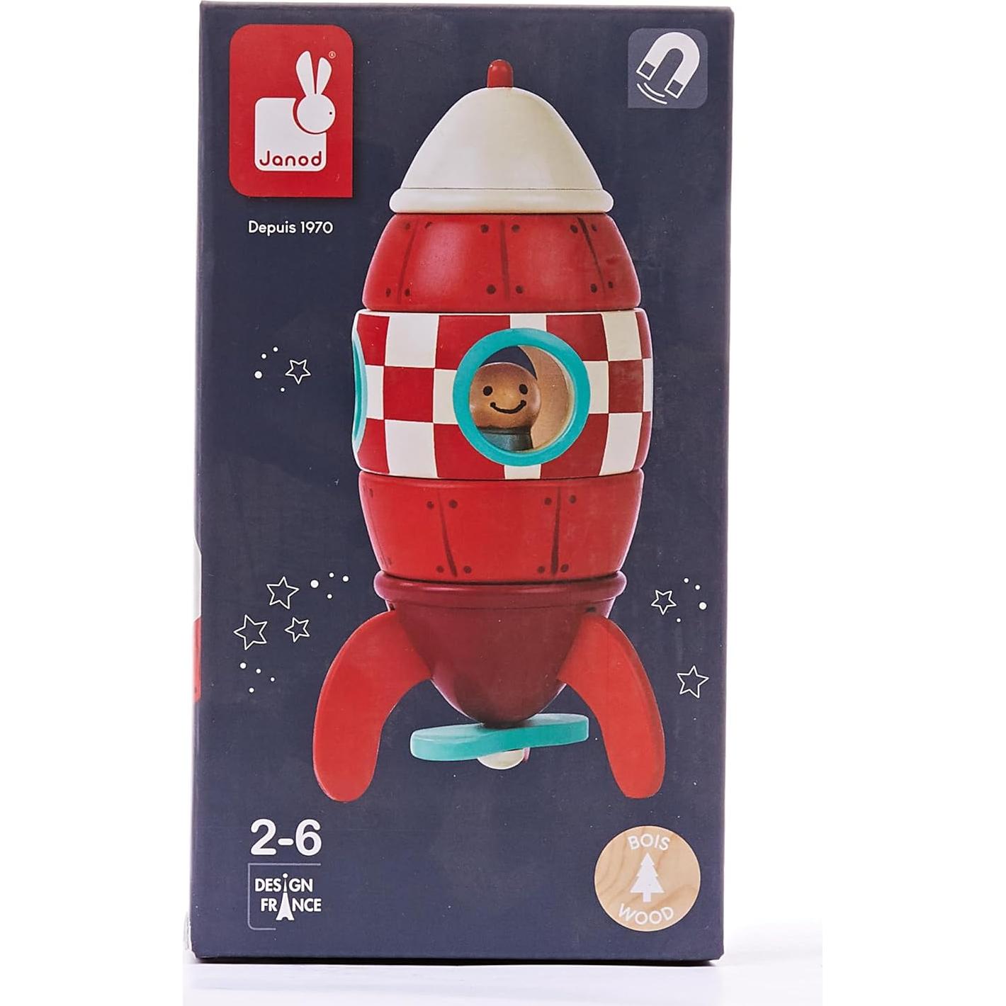 Cohete Magnético de Madera Janod 16 cm - Juguete 2 en 1