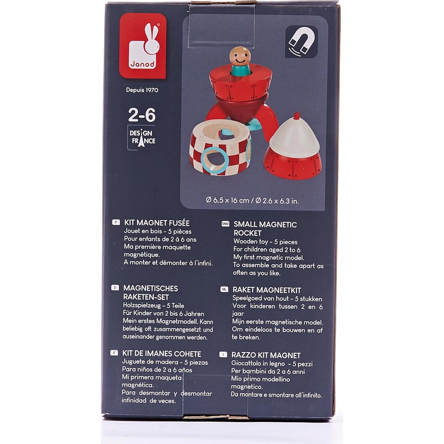 Cohete Magnético de Madera Janod 16 cm - Juguete 2 en 1