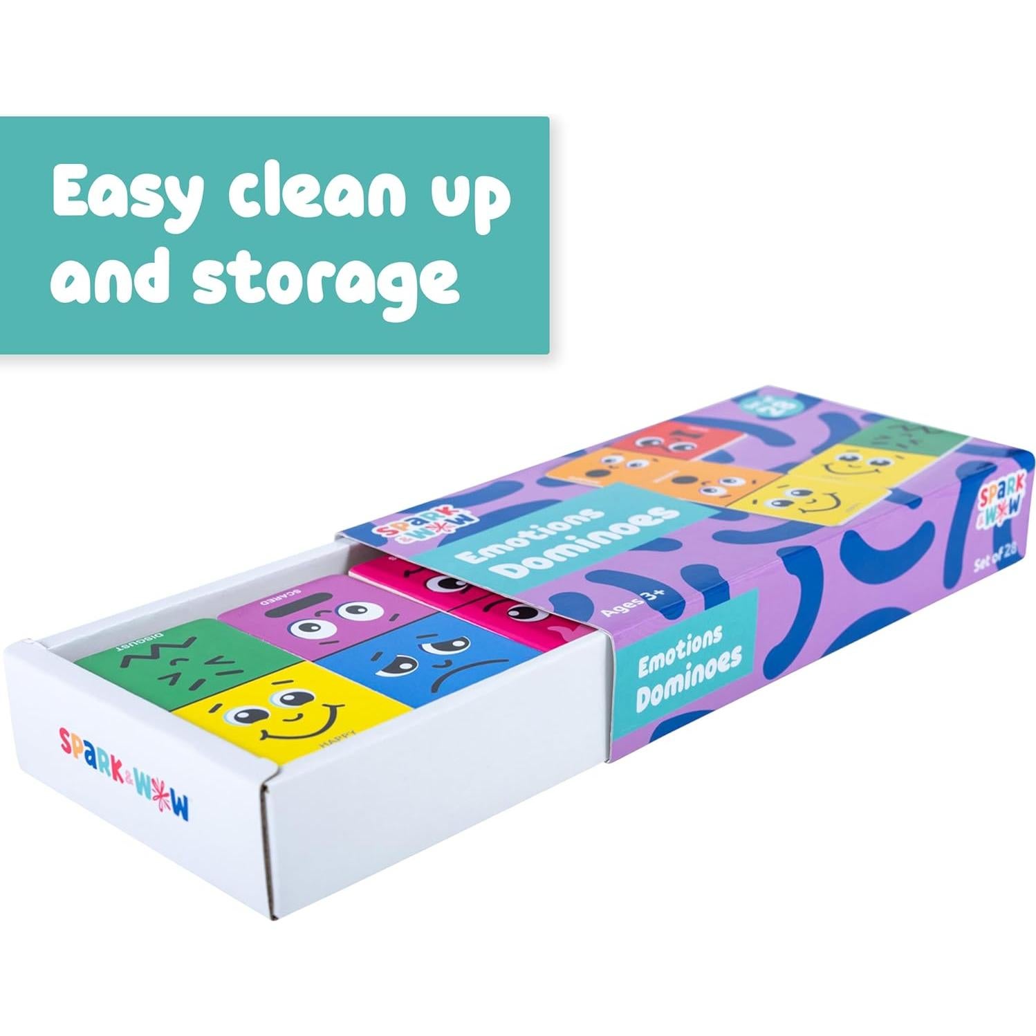 Dominó Emociones SPARK & WOW | 28 Piezas de Madera | Juego Socioemocional