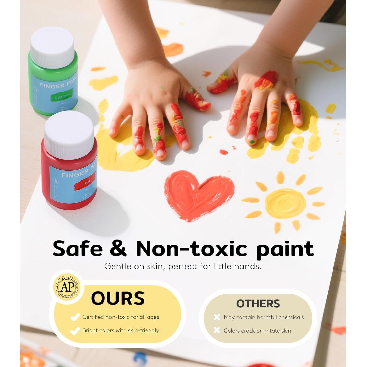 Pintura de Dedos Lavable TMOL 40 PCS No Tóxica 60ml 10 Colores